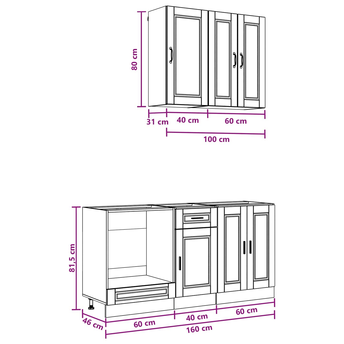 Keukenblok PORTO 5 pcs Wit Bewerkt hout is nu te koop bij PeponiXL, paradijselijk wonen!