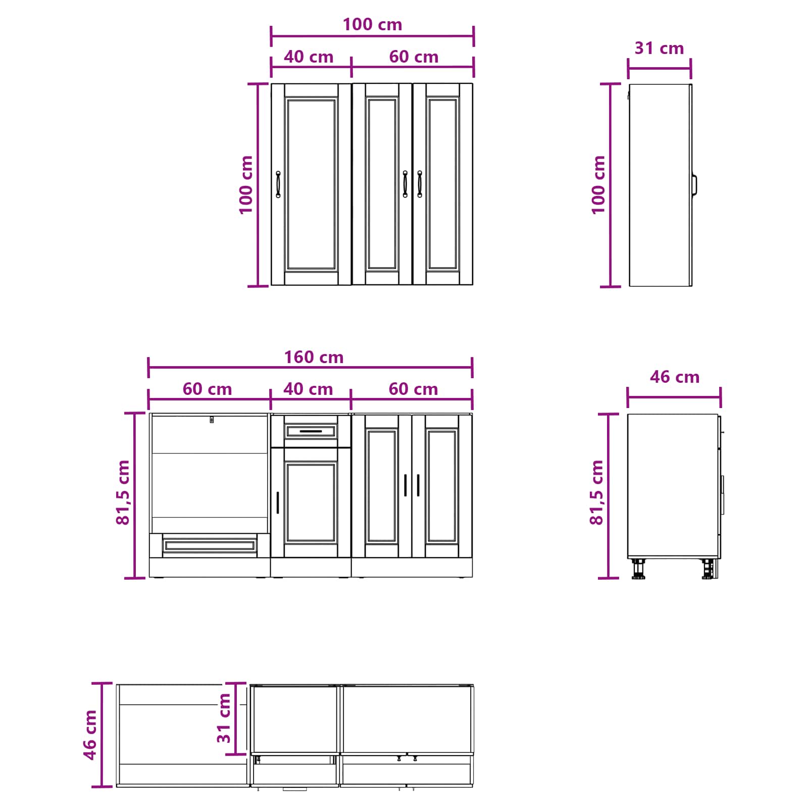 Keukenblok PORTO 5 pcs Wit Bewerkt hout is nu te koop bij PeponiXL, paradijselijk wonen!