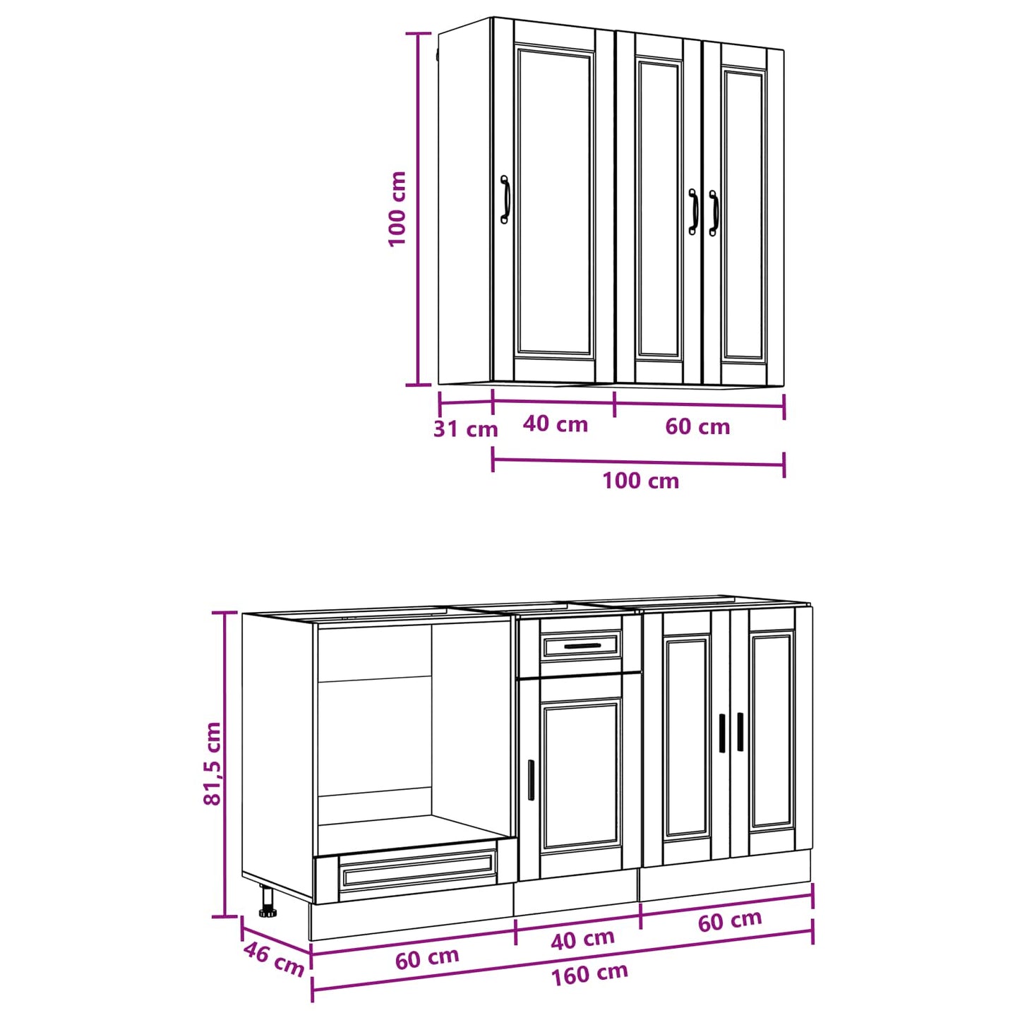 Keukenblok PORTO 5 pcs Wit Bewerkt hout is nu te koop bij PeponiXL, paradijselijk wonen!