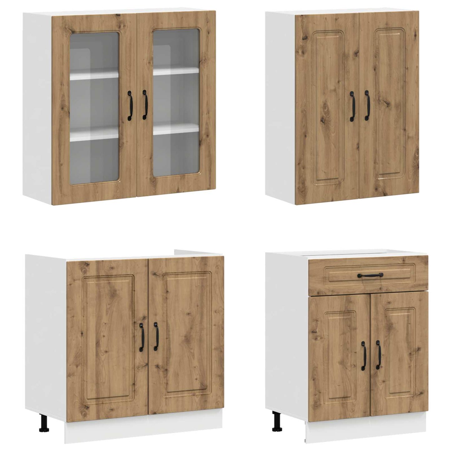Keukenblok KALMAR 4 pcs Artisanaal eiken Bewerkt hout is nu te koop bij PeponiXL, paradijselijk wonen!