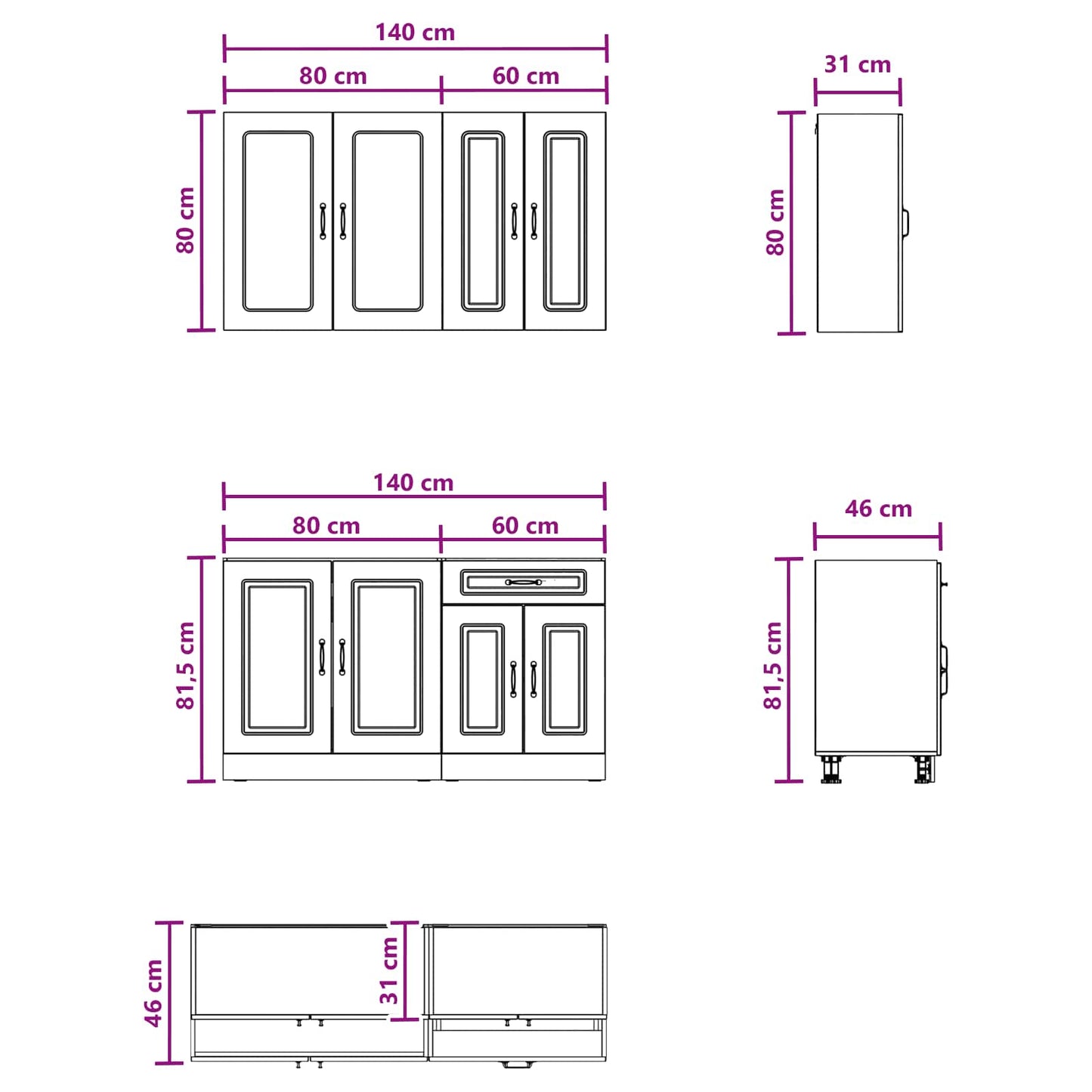 Keukenblok KALMAR 4 pcs Artisanaal eiken Bewerkt hout is nu te koop bij PeponiXL, paradijselijk wonen!