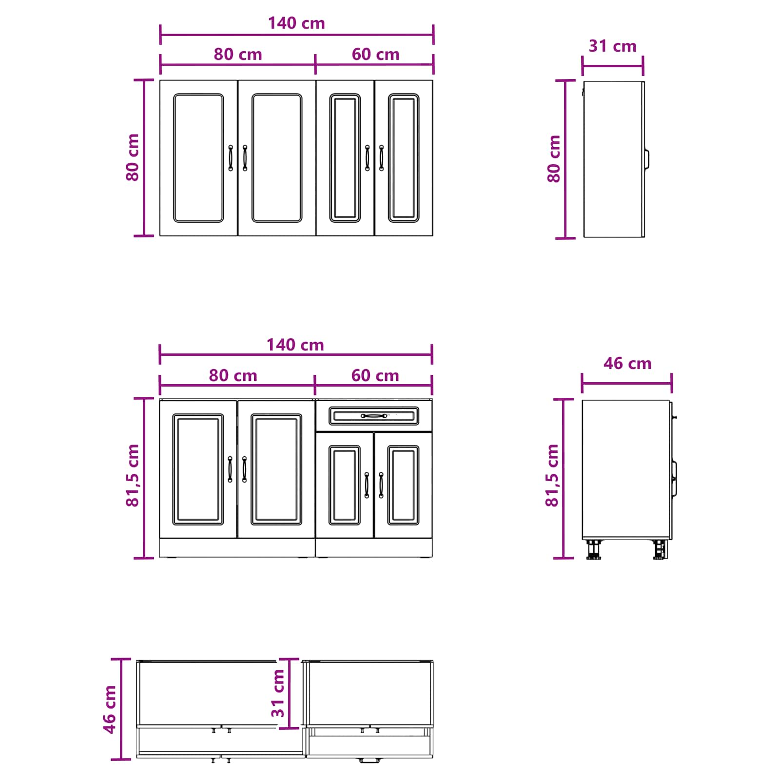 Keukenblok KALMAR 4 pcs Artisanaal eiken Bewerkt hout is nu te koop bij PeponiXL, paradijselijk wonen!