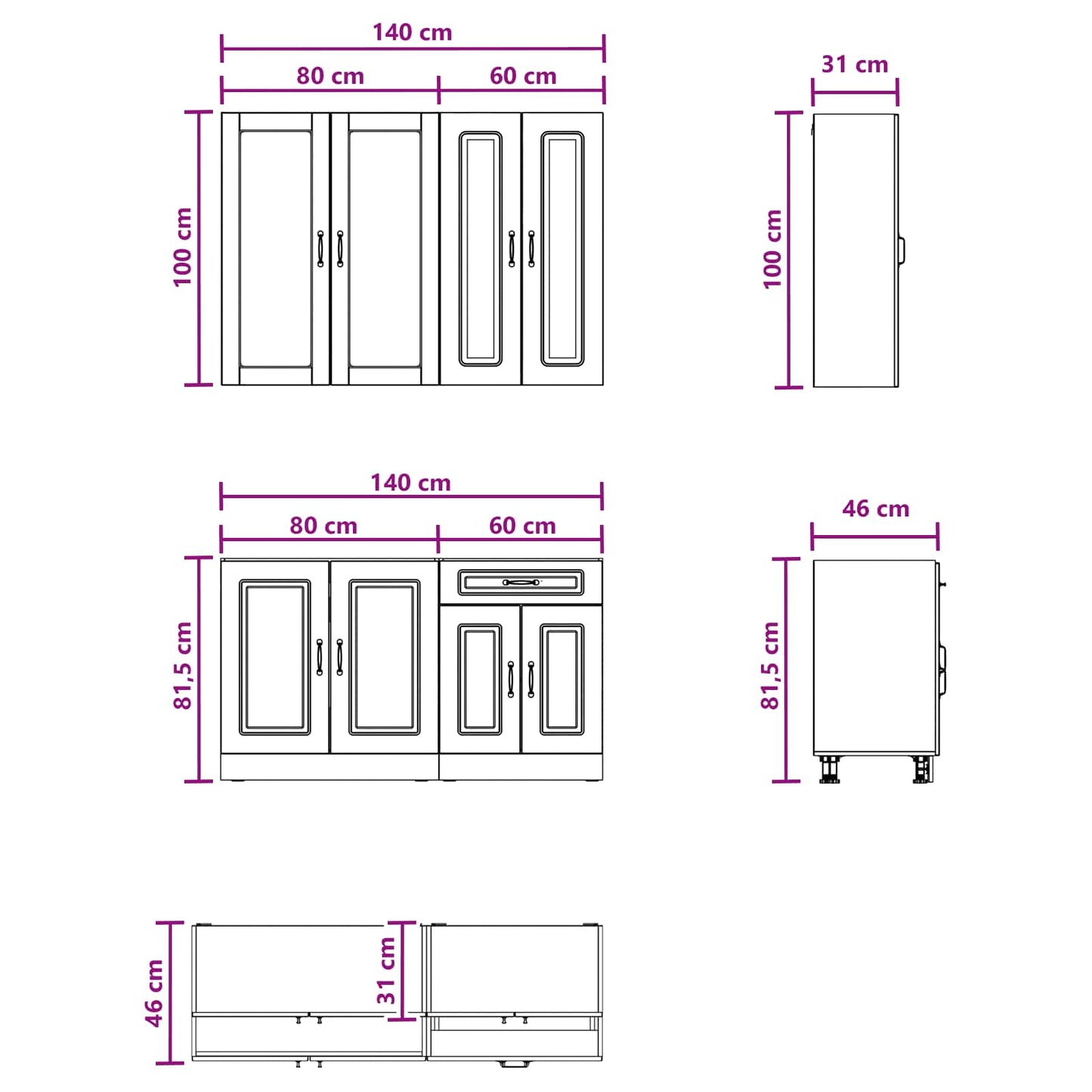 Keukenblok KALMAR 4 pcs Wit Bewerkt hout is nu te koop bij PeponiXL, paradijselijk wonen!