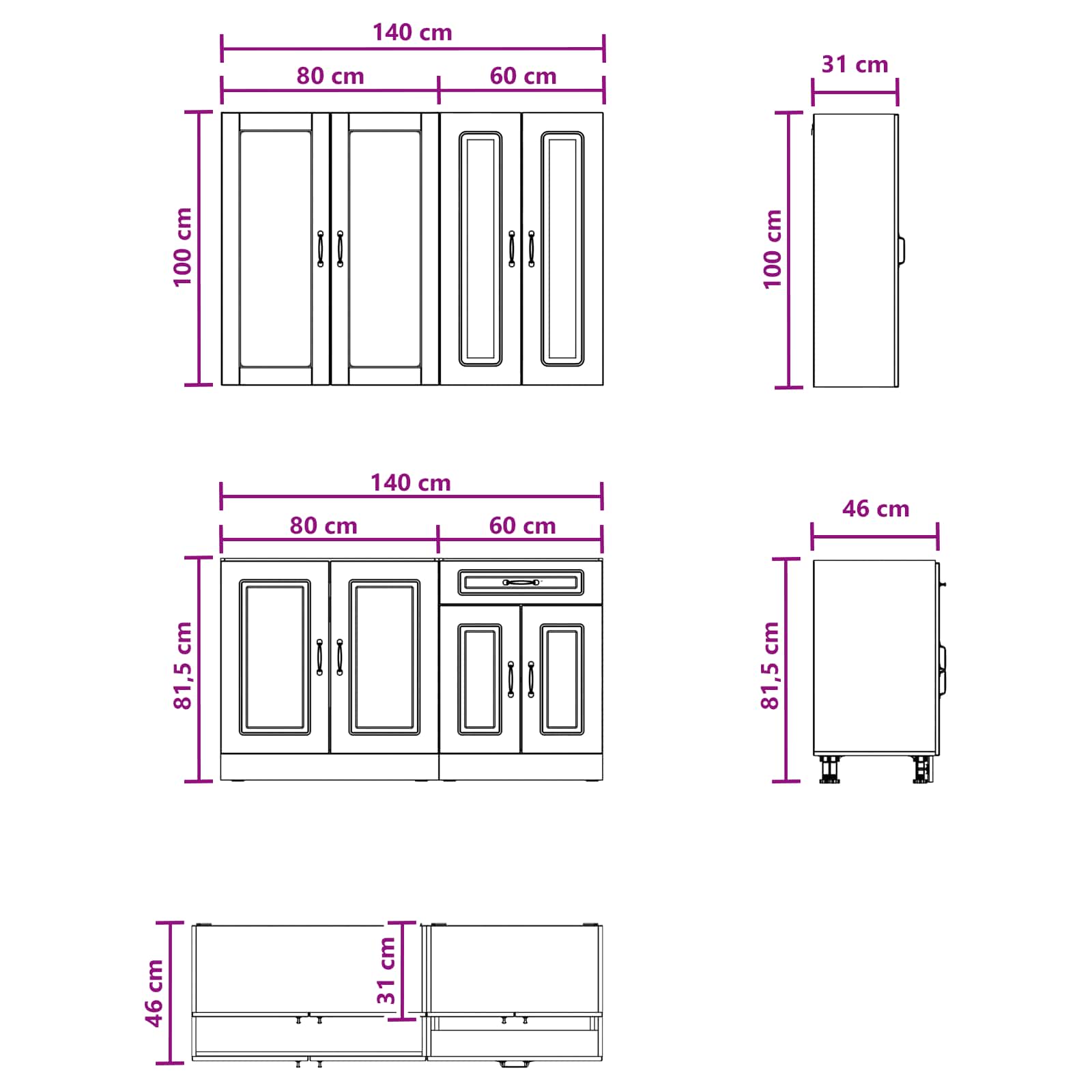 Keukenblok KALMAR 4 pcs Wit Bewerkt hout is nu te koop bij PeponiXL, paradijselijk wonen!