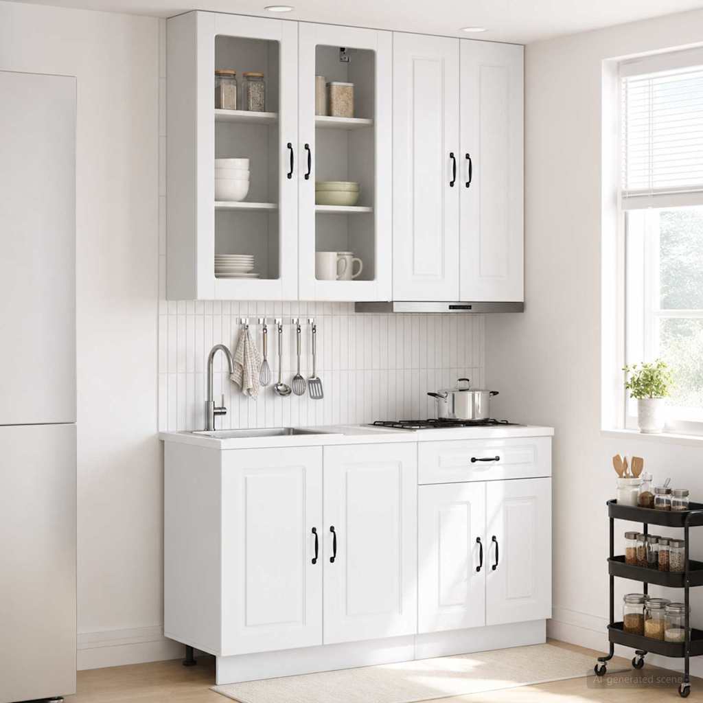 Keukenblok KALMAR 4 pcs Hoogglans Wit Bewerkt hout is nu te koop bij PeponiXL, paradijselijk wonen!