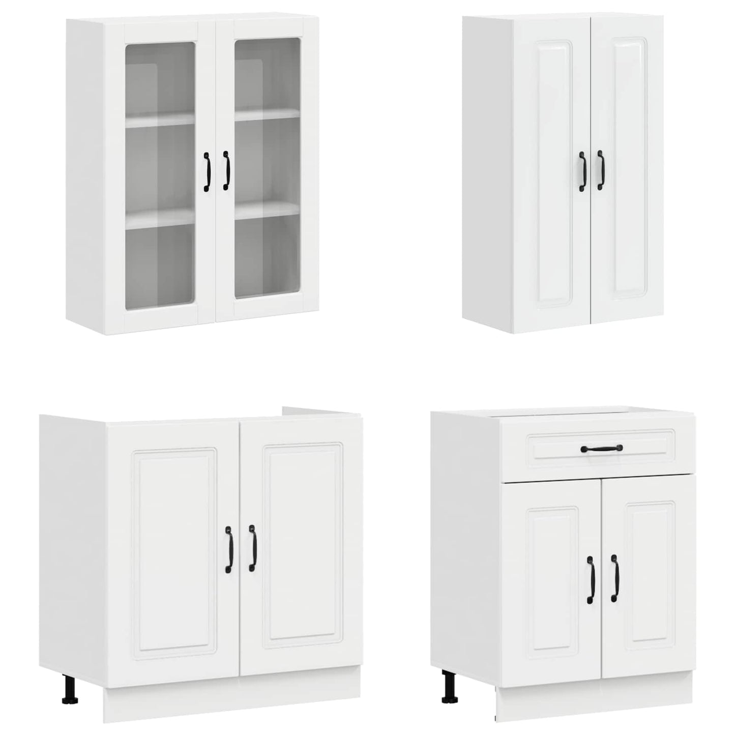 Keukenblok KALMAR 4 pcs Hoogglans Wit Bewerkt hout is nu te koop bij PeponiXL, paradijselijk wonen!