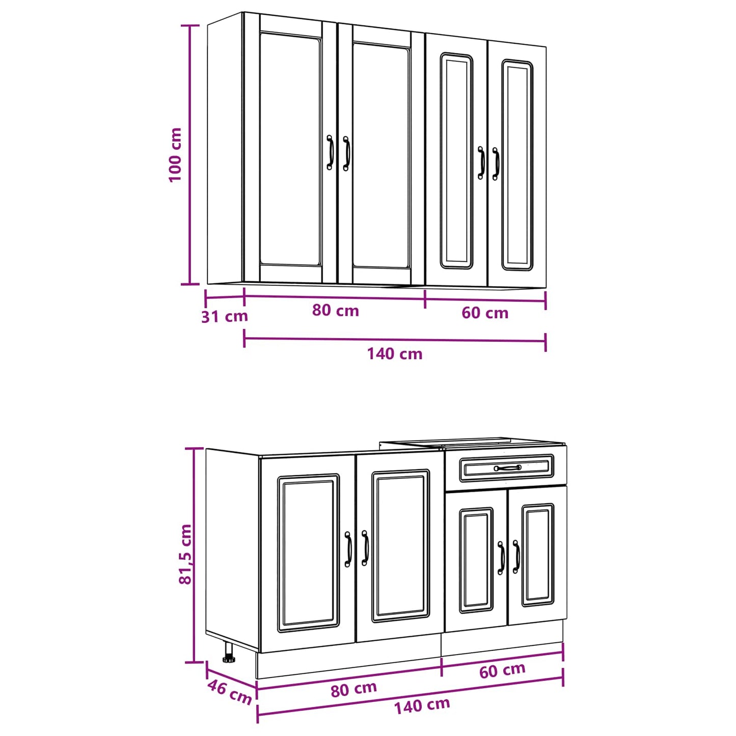 Keukenblok KALMAR 4 pcs Hoogglans Wit Bewerkt hout is nu te koop bij PeponiXL, paradijselijk wonen!