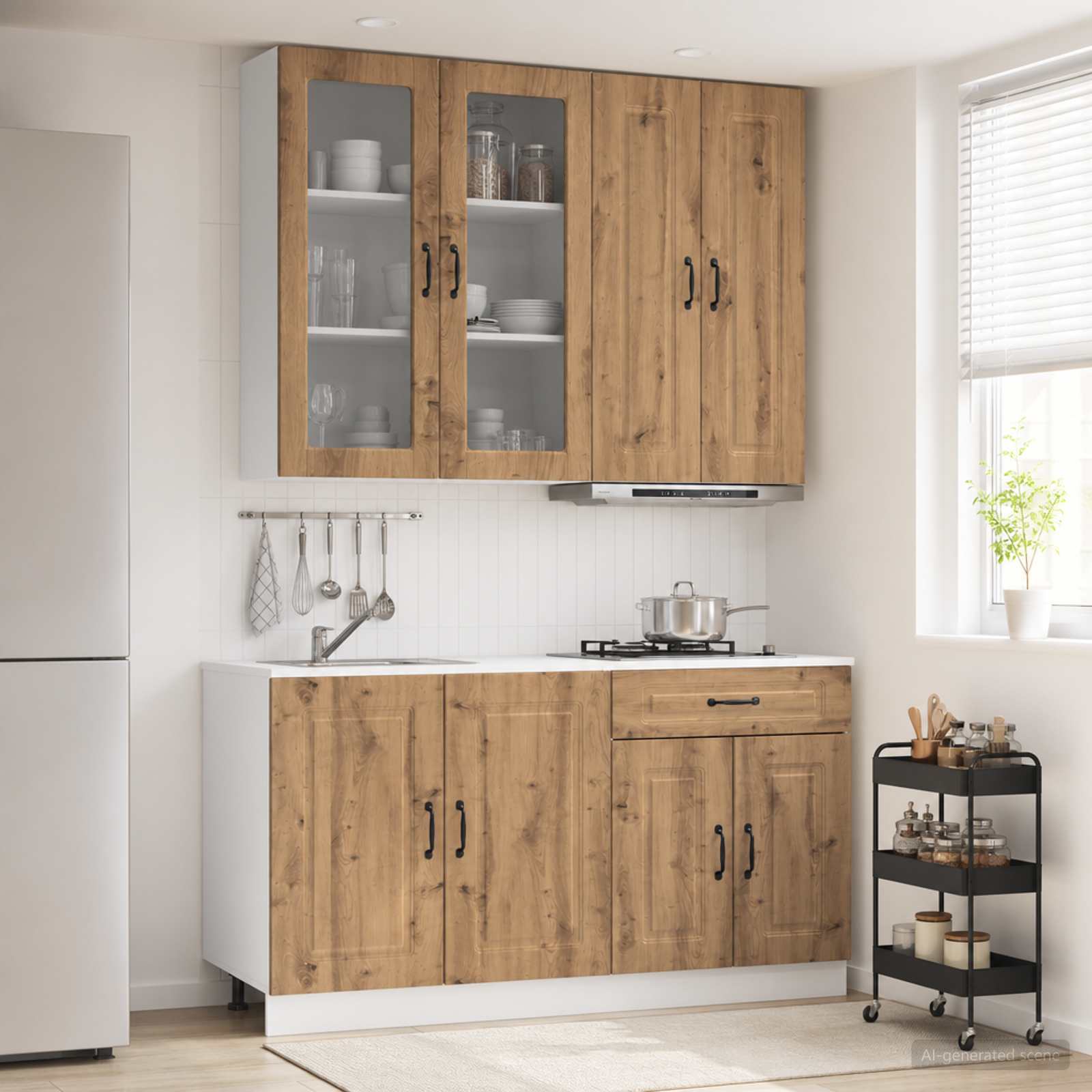 Keukenblok KALMAR 4 pcs Artisanaal eiken Bewerkt hout is nu te koop bij PeponiXL, paradijselijk wonen!