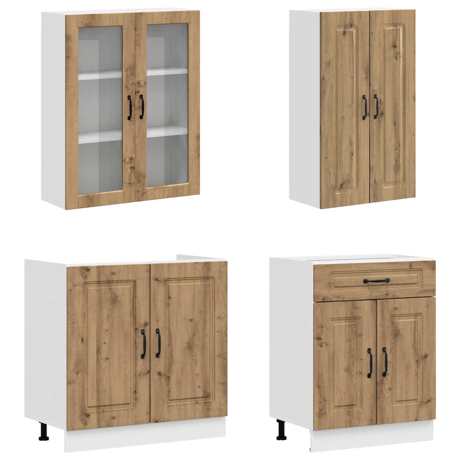 Keukenblok KALMAR 4 pcs Artisanaal eiken Bewerkt hout is nu te koop bij PeponiXL, paradijselijk wonen!