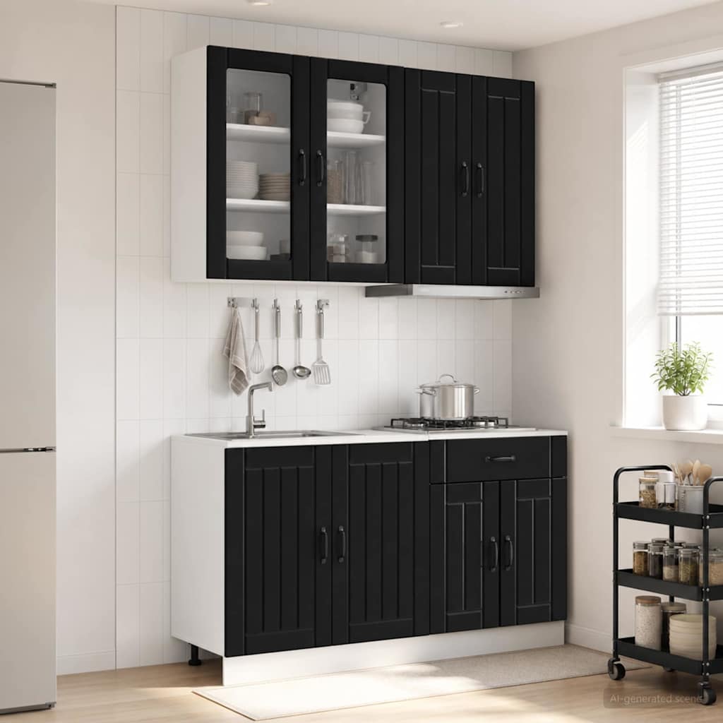 Keukenblok LUCCA 4 pcs Zwart Bewerkt hout is nu te koop bij PeponiXL, paradijselijk wonen!