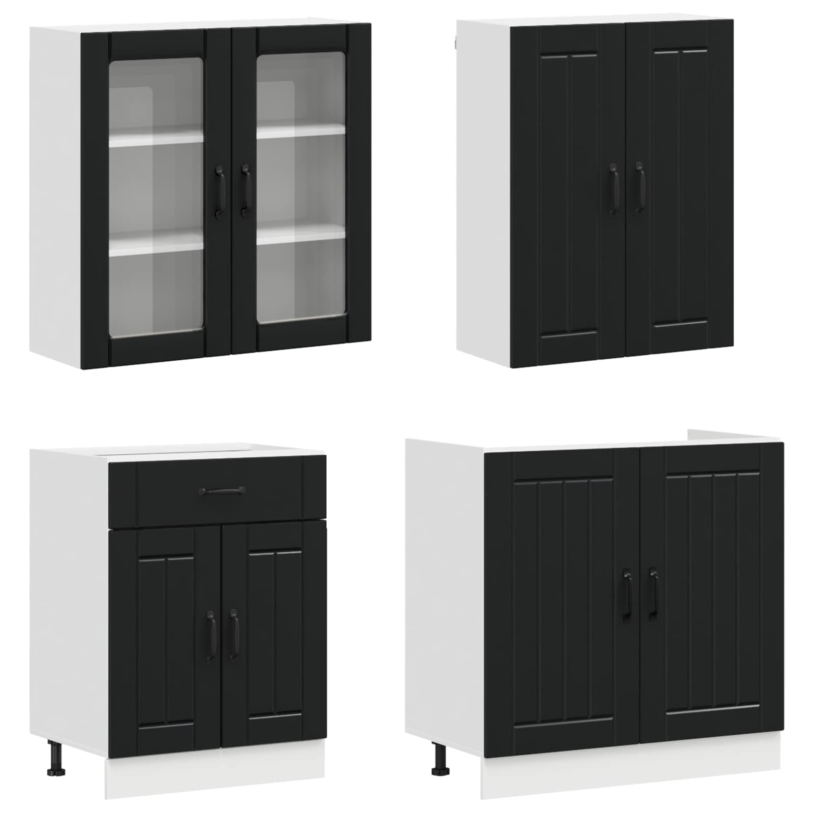 Keukenblok LUCCA 4 pcs Zwart Bewerkt hout is nu te koop bij PeponiXL, paradijselijk wonen!