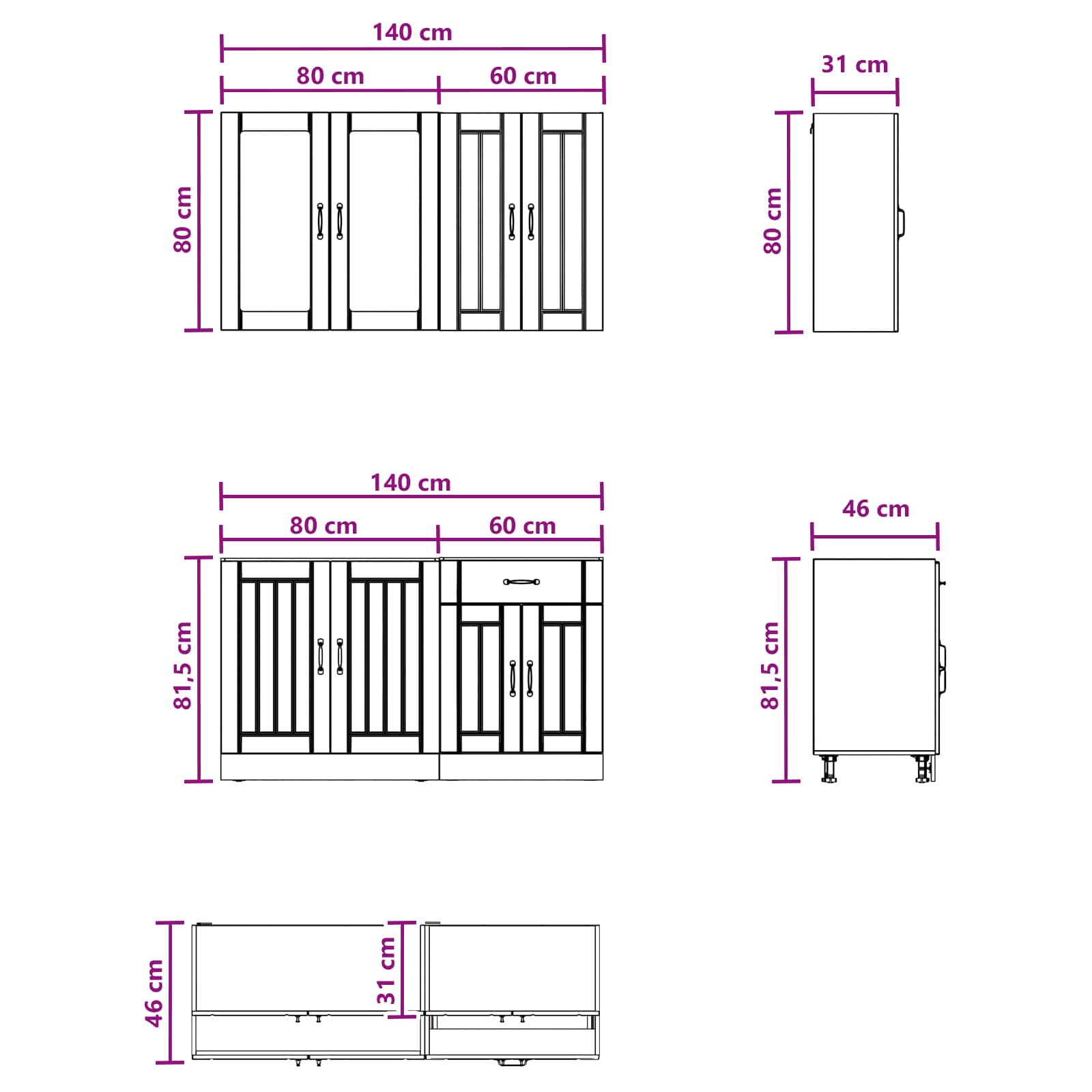 Keukenblok LUCCA 4 pcs Zwart Bewerkt hout is nu te koop bij PeponiXL, paradijselijk wonen!