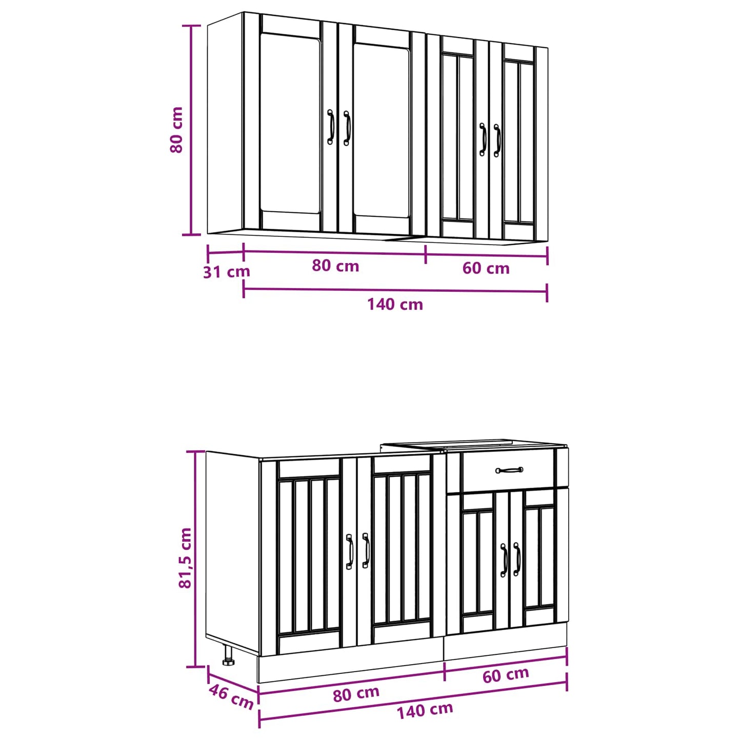 Keukenblok LUCCA 4 pcs Zwart Bewerkt hout is nu te koop bij PeponiXL, paradijselijk wonen!