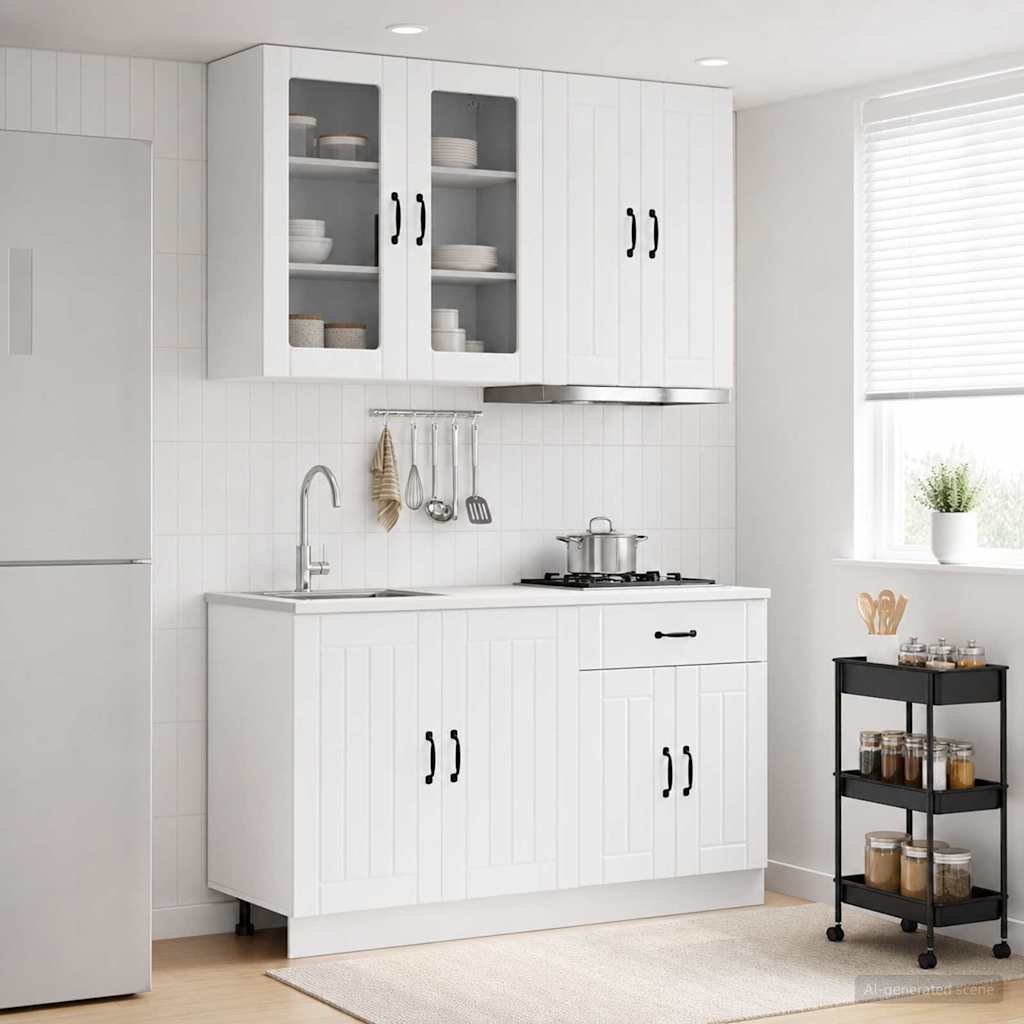 Keukenblok LUCCA 4 pcs Hoogglans Wit Bewerkt hout is nu te koop bij PeponiXL, paradijselijk wonen!