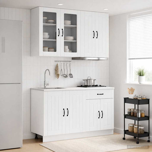 Keukenblok LUCCA 4 pcs Hoogglans Wit Bewerkt hout is nu te koop bij PeponiXL, paradijselijk wonen!