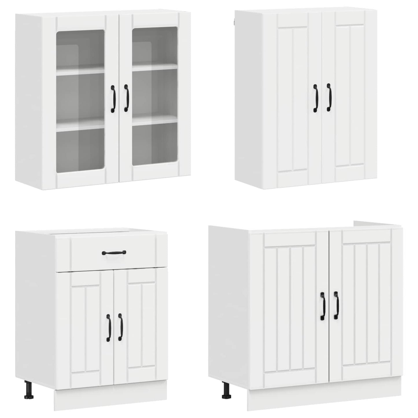 Keukenblok LUCCA 4 pcs Hoogglans Wit Bewerkt hout is nu te koop bij PeponiXL, paradijselijk wonen!