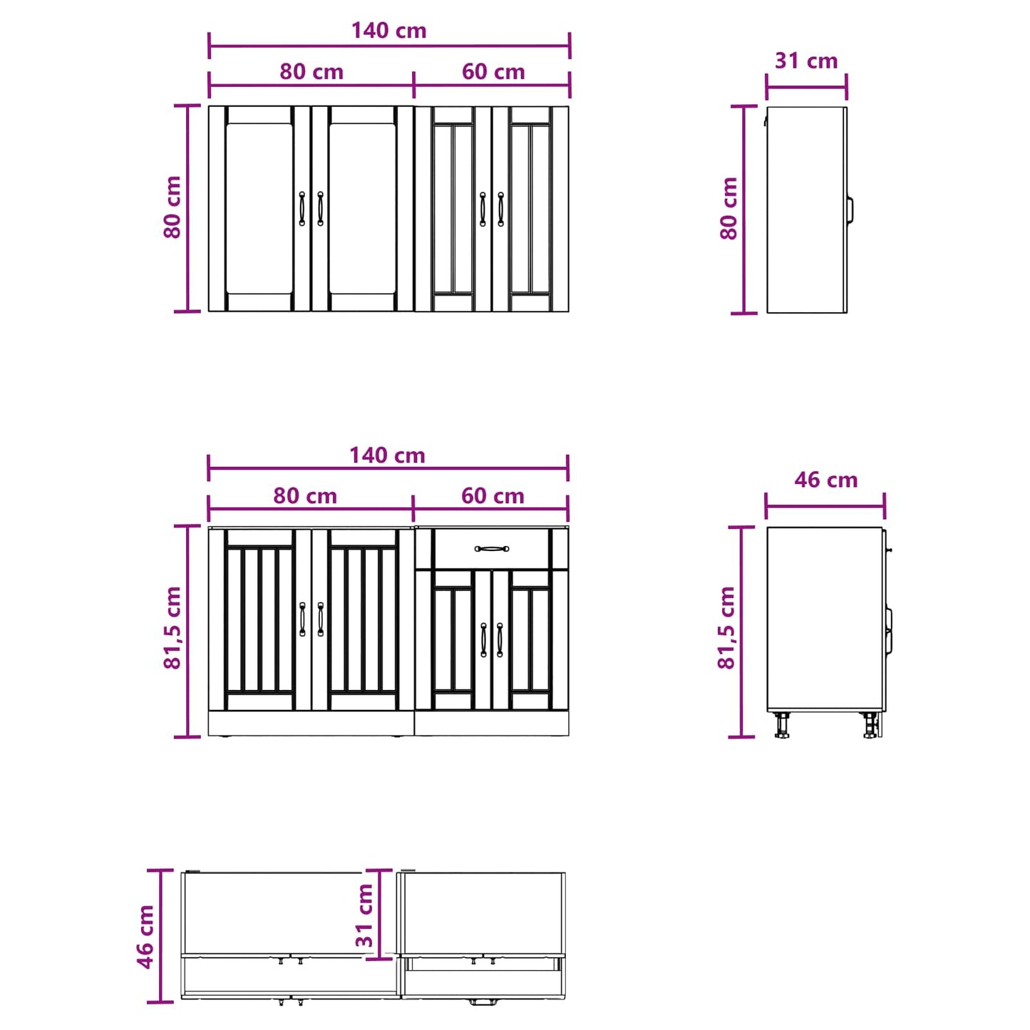 Keukenblok LUCCA 4 pcs Hoogglans Wit Bewerkt hout is nu te koop bij PeponiXL, paradijselijk wonen!