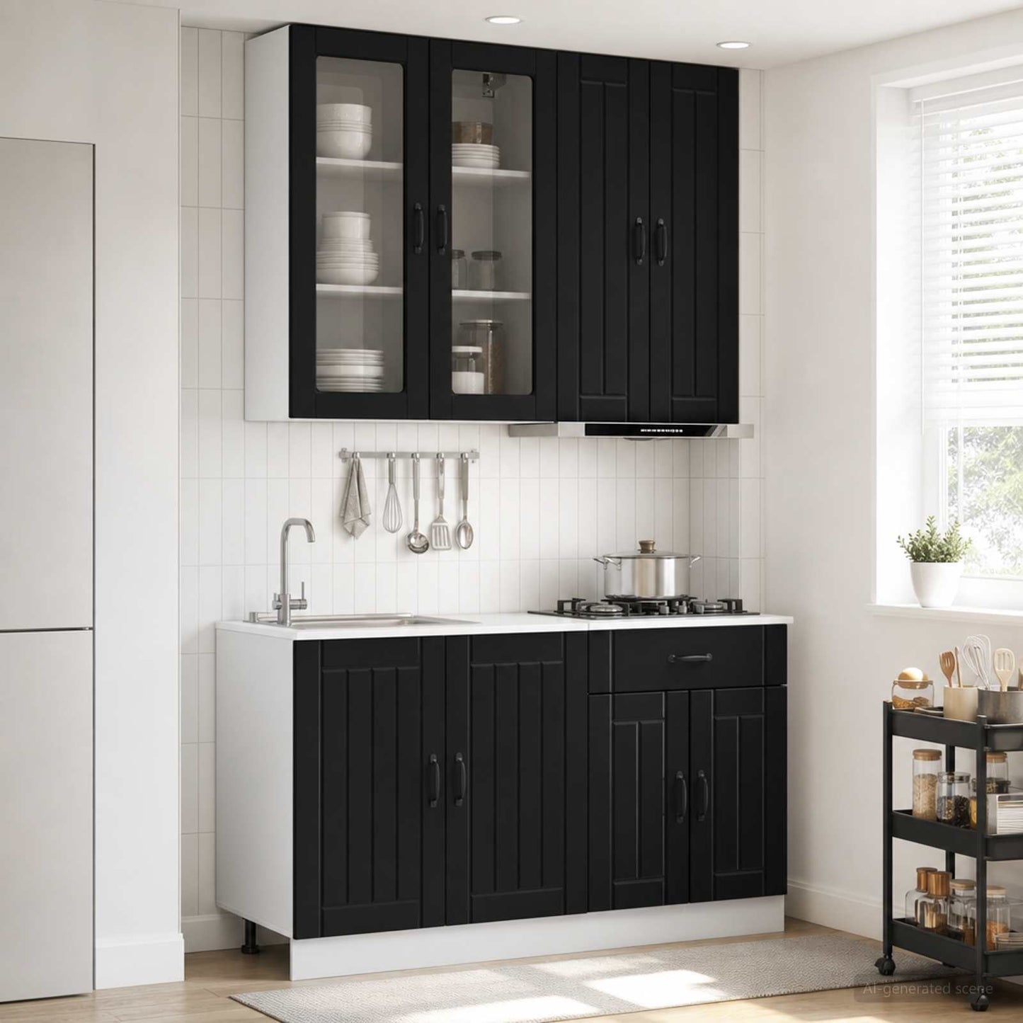 Keukenblok LUCCA 4 pcs Zwart Bewerkt hout is nu te koop bij PeponiXL, paradijselijk wonen!