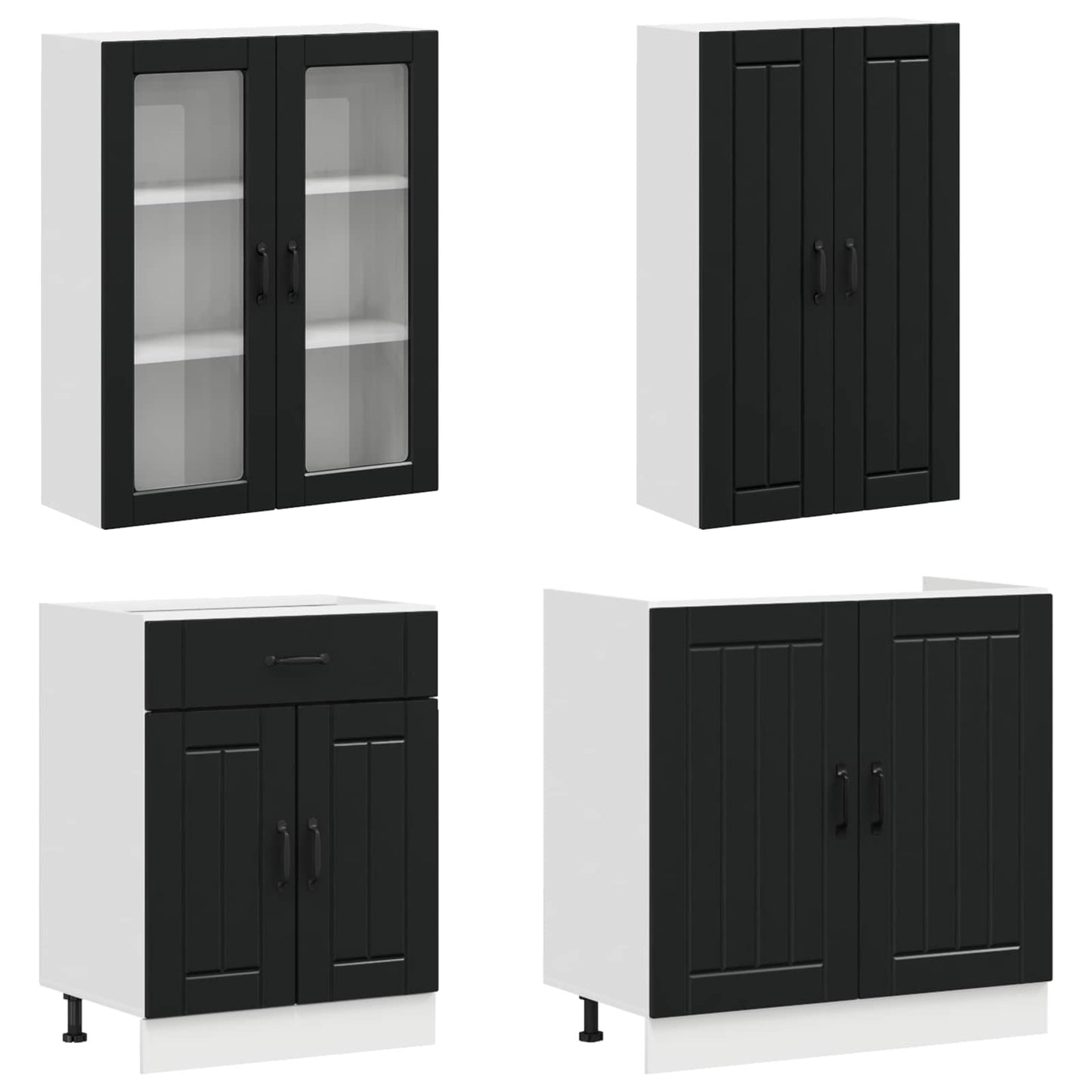 Keukenblok LUCCA 4 pcs Zwart Bewerkt hout is nu te koop bij PeponiXL, paradijselijk wonen!