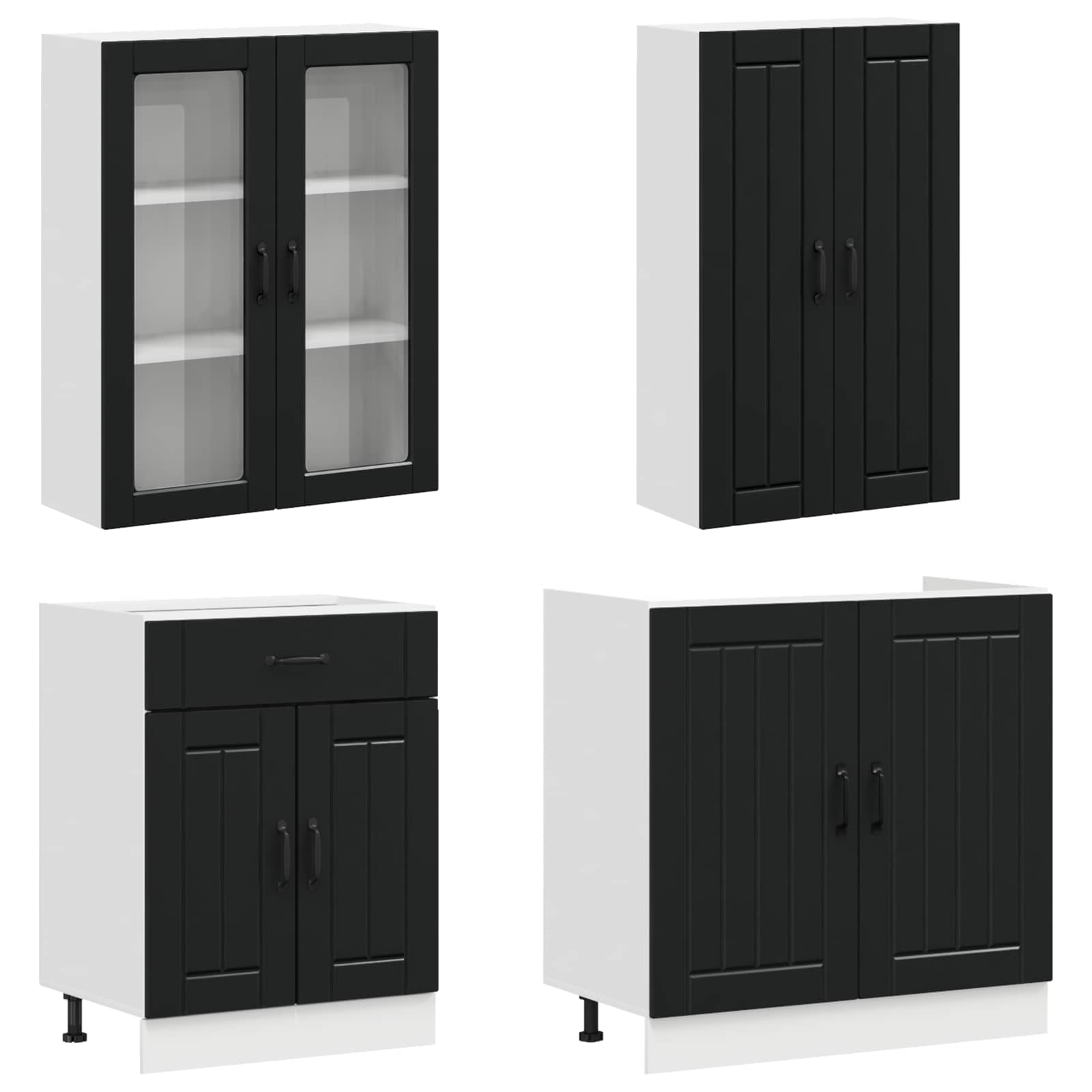 Keukenblok LUCCA 4 pcs Zwart Bewerkt hout is nu te koop bij PeponiXL, paradijselijk wonen!