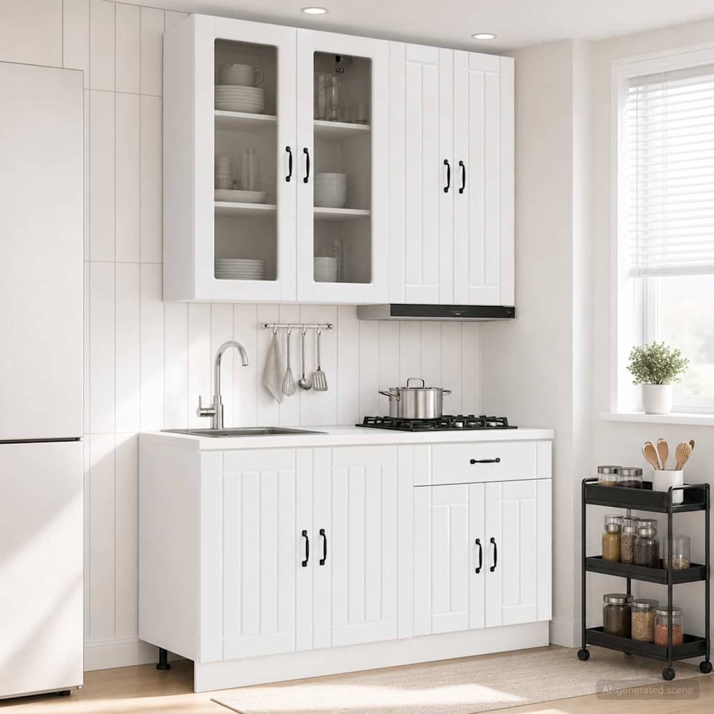 Keukenblok LUCCA 4 pcs Hoogglans Wit Bewerkt hout is nu te koop bij PeponiXL, paradijselijk wonen!