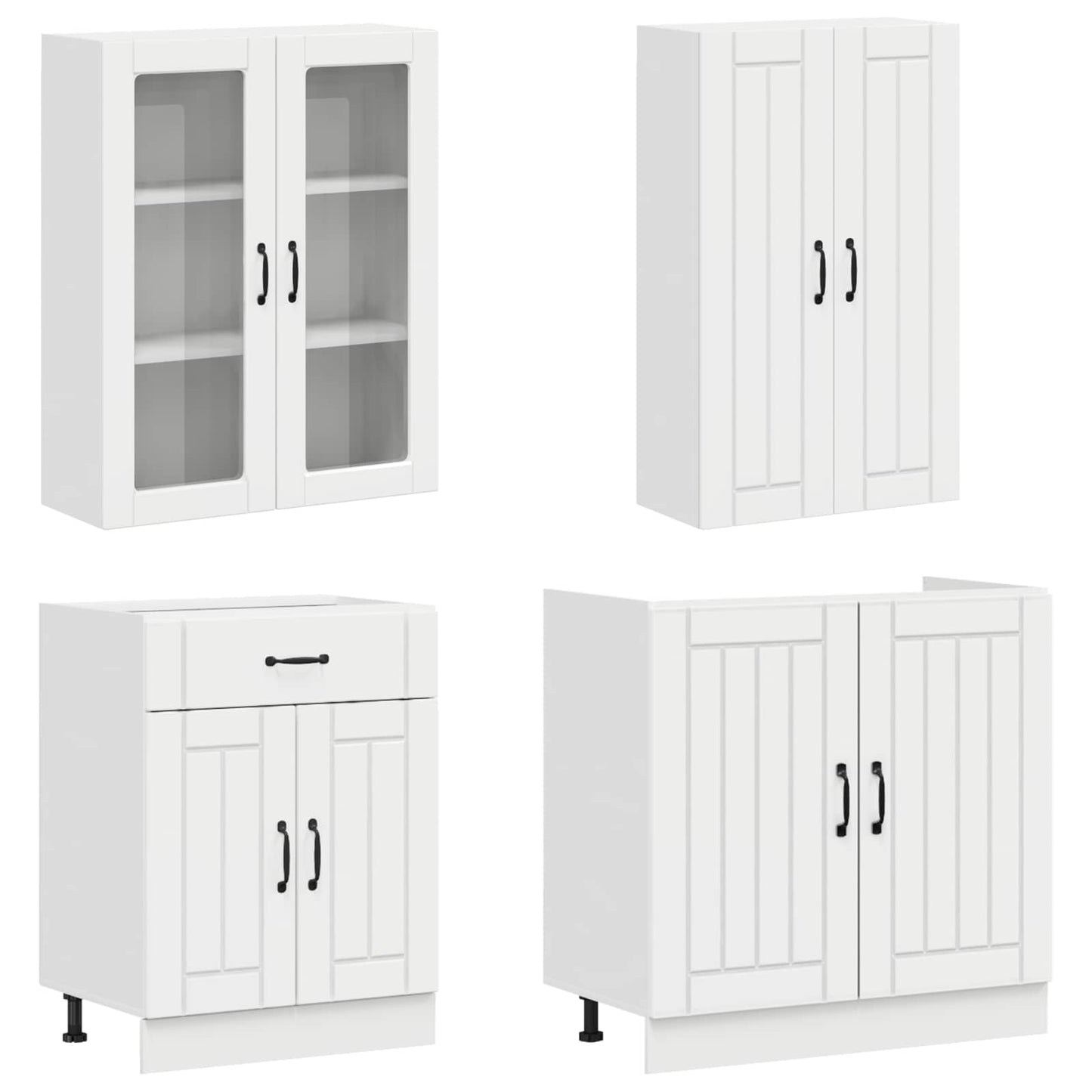 Keukenblok LUCCA 4 pcs Hoogglans Wit Bewerkt hout is nu te koop bij PeponiXL, paradijselijk wonen!