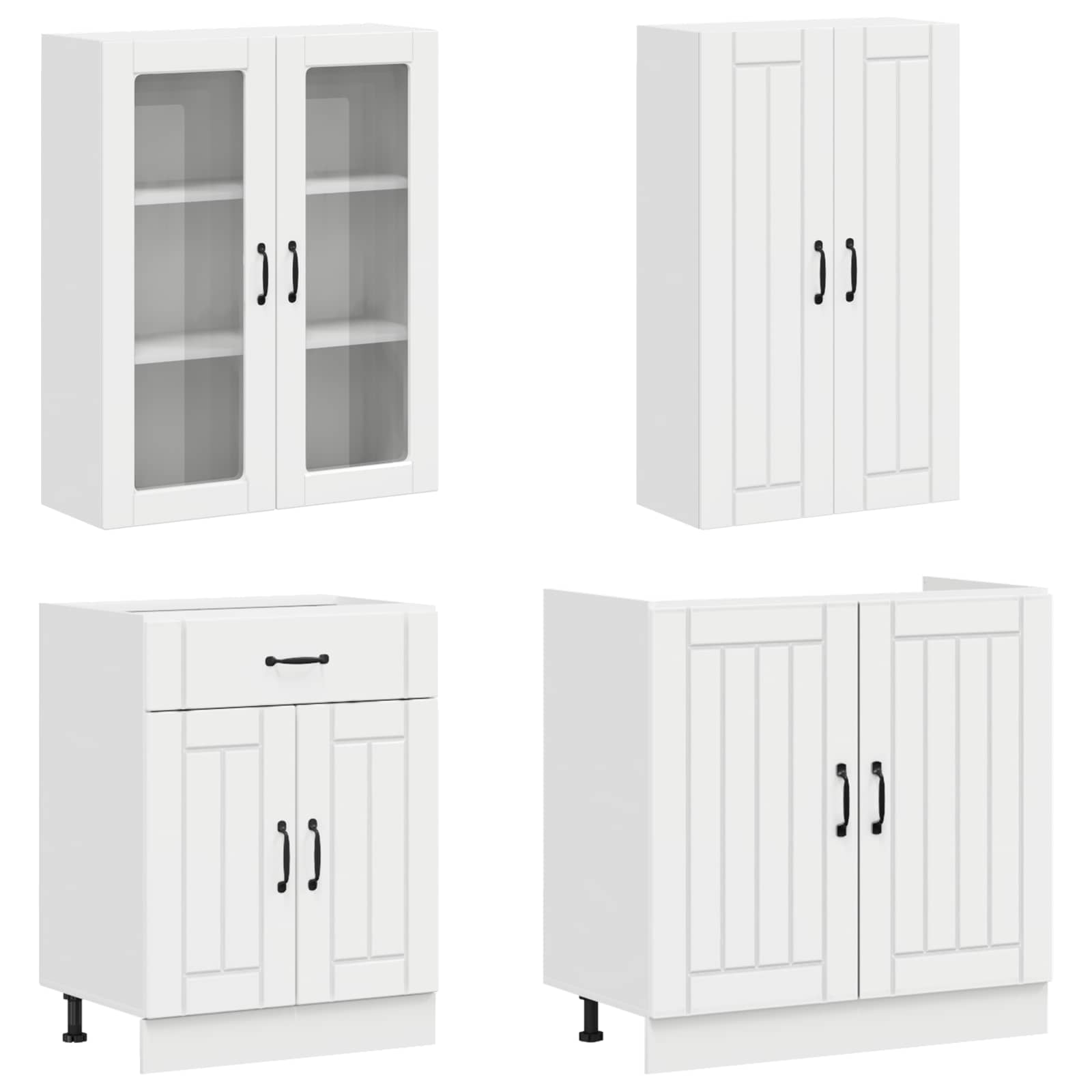 Keukenblok LUCCA 4 pcs Hoogglans Wit Bewerkt hout is nu te koop bij PeponiXL, paradijselijk wonen!