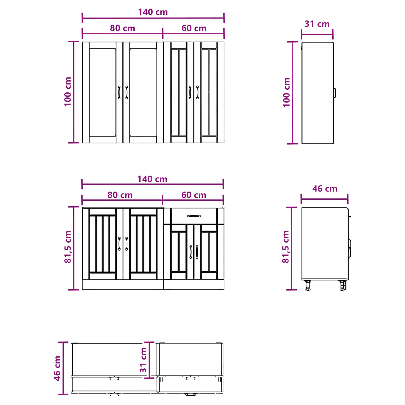 Keukenblok LUCCA 4 pcs Hoogglans Wit Bewerkt hout is nu te koop bij PeponiXL, paradijselijk wonen!