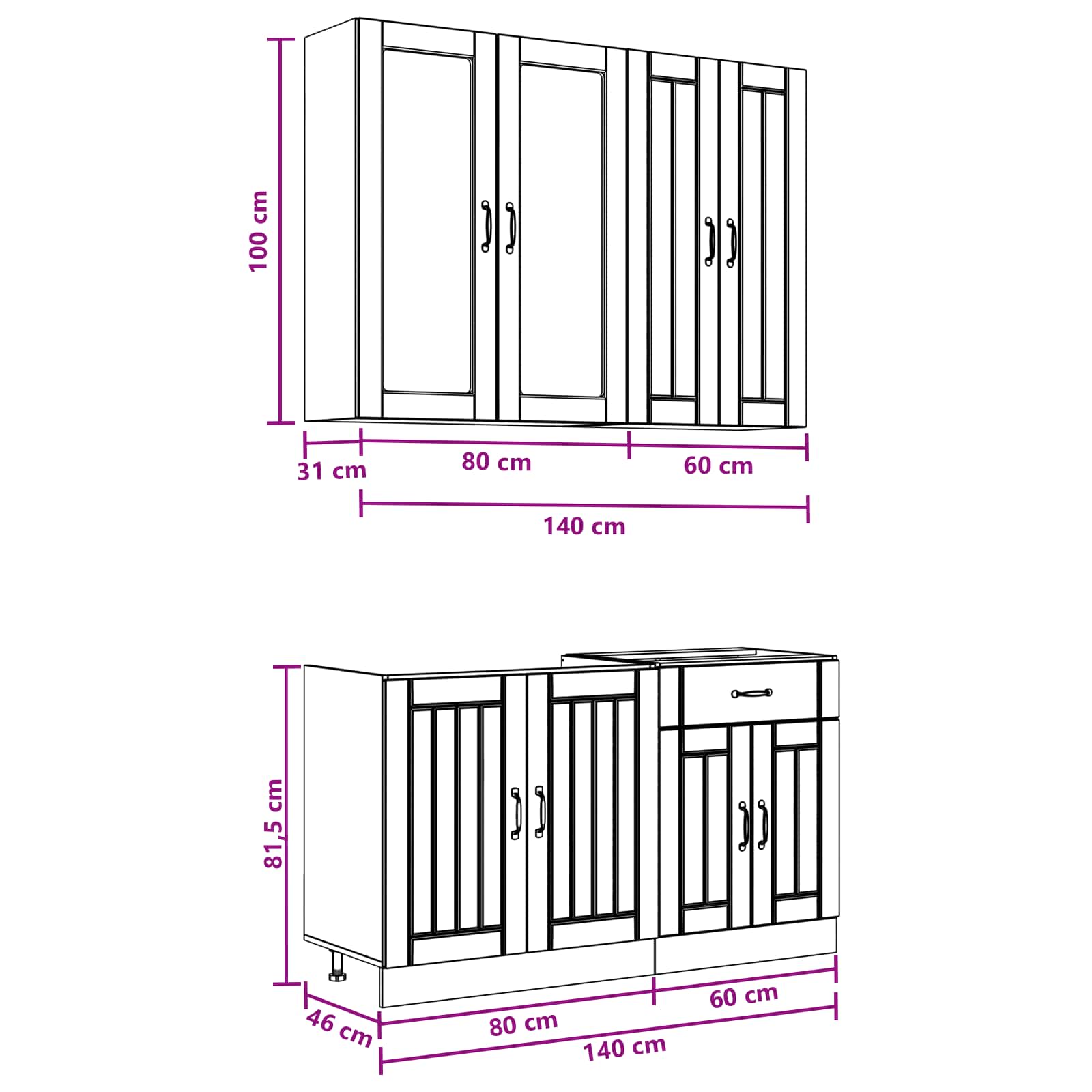 Keukenblok LUCCA 4 pcs Hoogglans Wit Bewerkt hout is nu te koop bij PeponiXL, paradijselijk wonen!