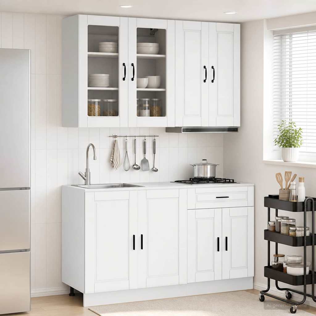 Keukenblok PORTO 4 pcs Wit Bewerkt hout is nu te koop bij PeponiXL, paradijselijk wonen!