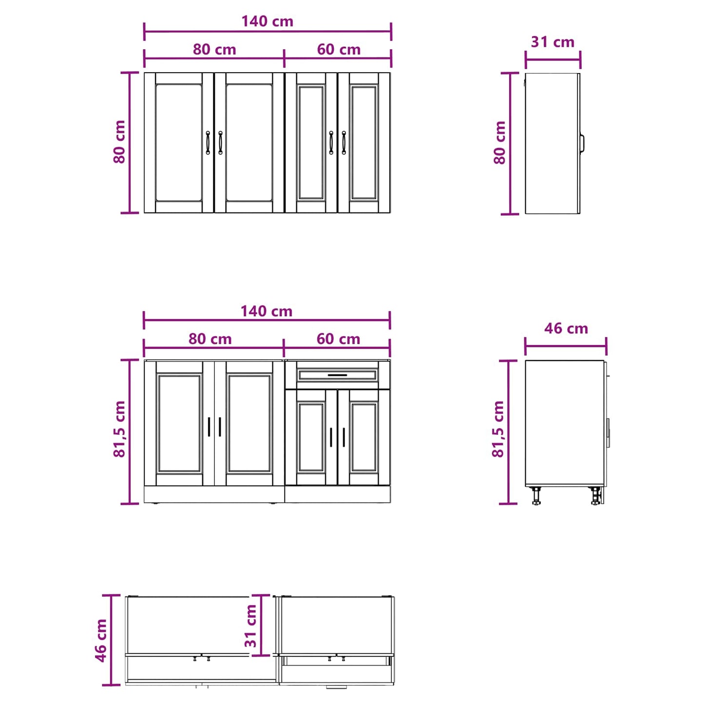 Keukenblok PORTO 4 pcs Wit Bewerkt hout is nu te koop bij PeponiXL, paradijselijk wonen!