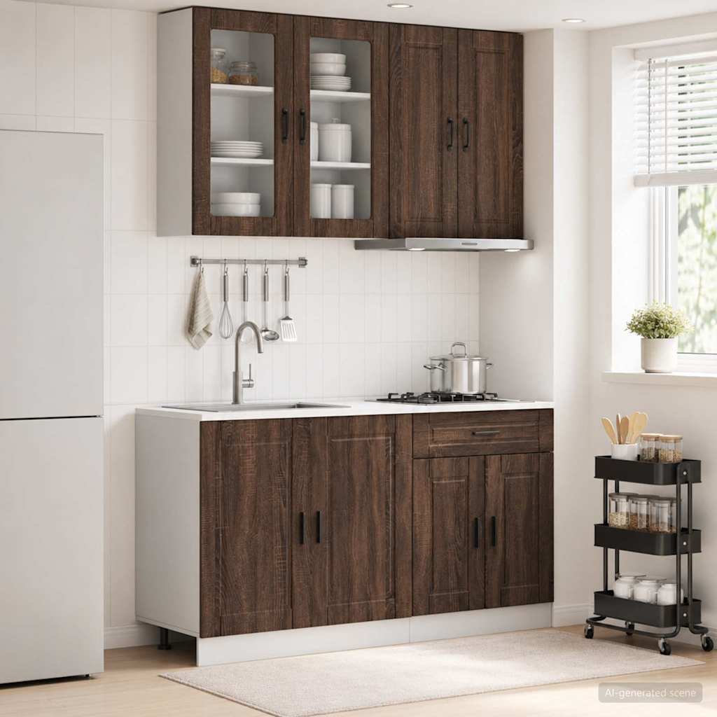 Keukenblok PORTO 4 pcs Bruin eiken Bewerkt hout is nu te koop bij PeponiXL, paradijselijk wonen!