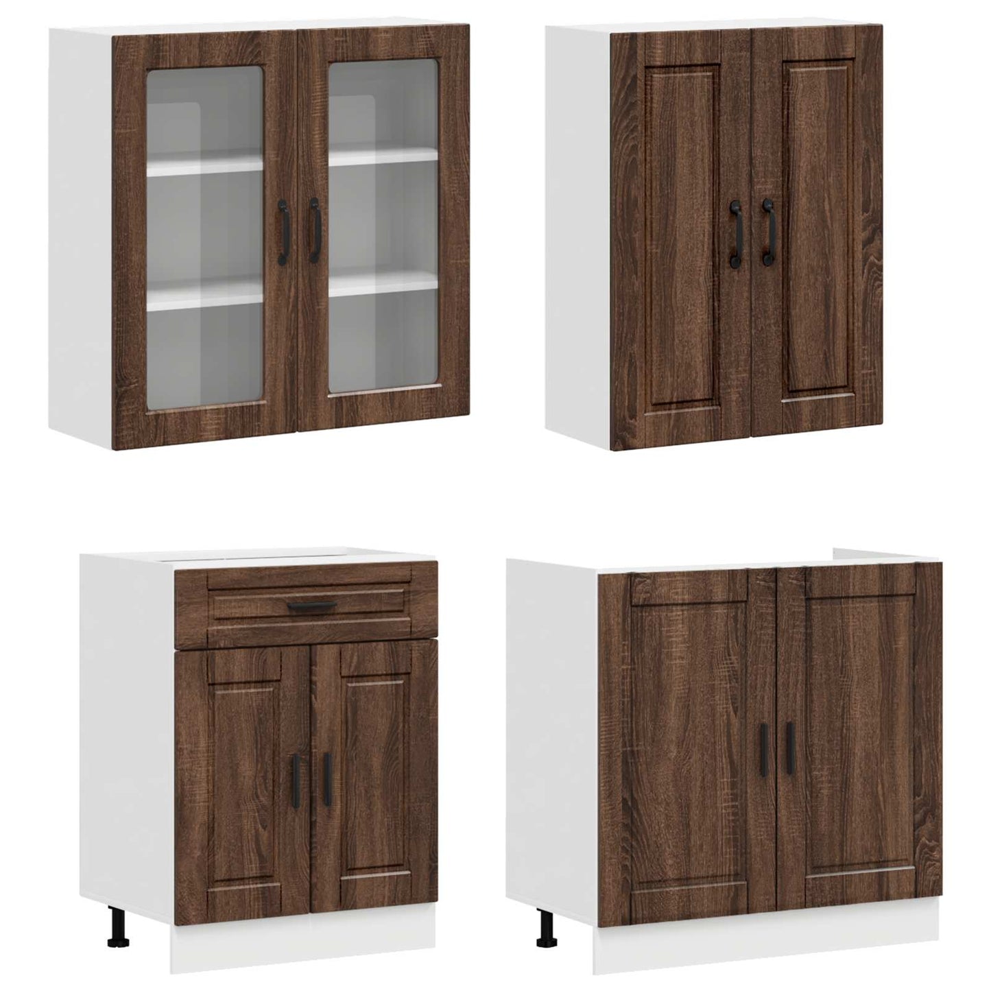 Keukenblok PORTO 4 pcs Bruin eiken Bewerkt hout is nu te koop bij PeponiXL, paradijselijk wonen!