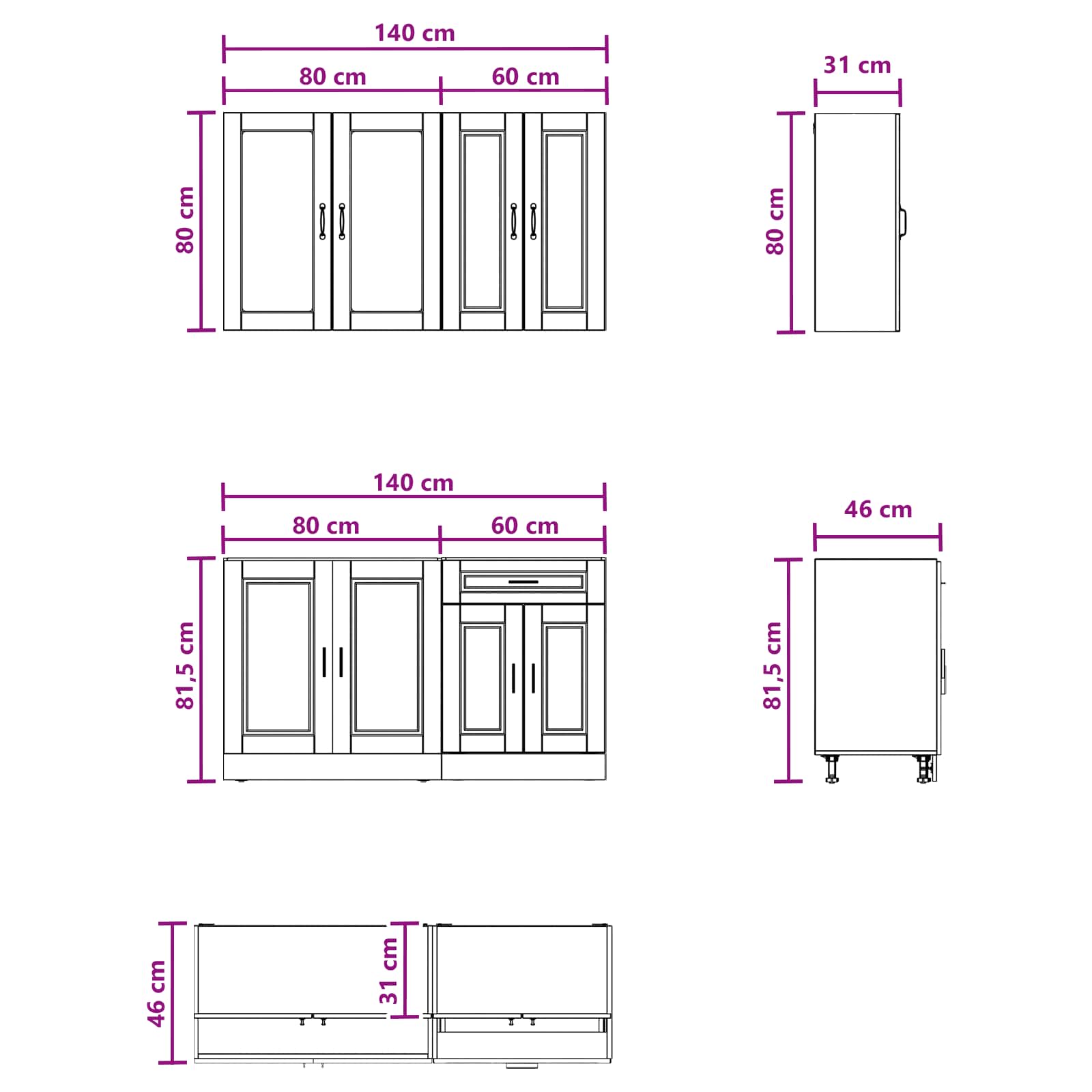 Keukenblok PORTO 4 pcs Bruin eiken Bewerkt hout is nu te koop bij PeponiXL, paradijselijk wonen!