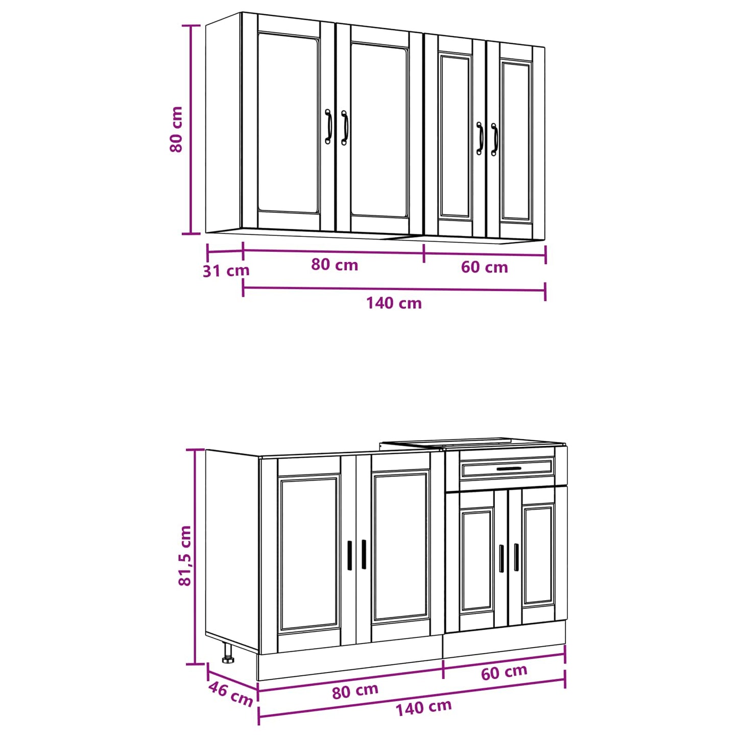 Keukenblok PORTO 4 pcs Bruin eiken Bewerkt hout is nu te koop bij PeponiXL, paradijselijk wonen!
