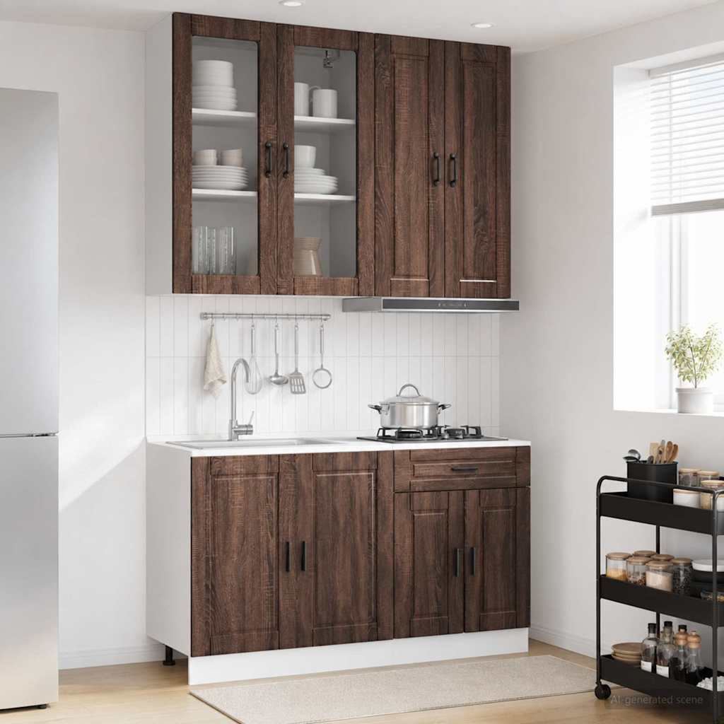 Keukenblok PORTO 4 pcs Bruin eiken Bewerkt hout is nu te koop bij PeponiXL, paradijselijk wonen!