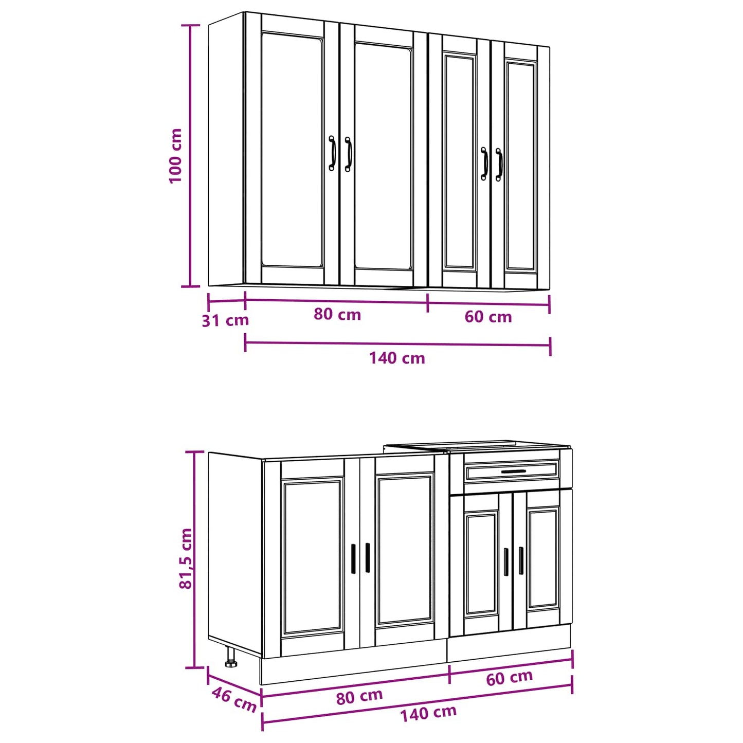 Keukenblok PORTO 4 pcs Bruin eiken Bewerkt hout is nu te koop bij PeponiXL, paradijselijk wonen!