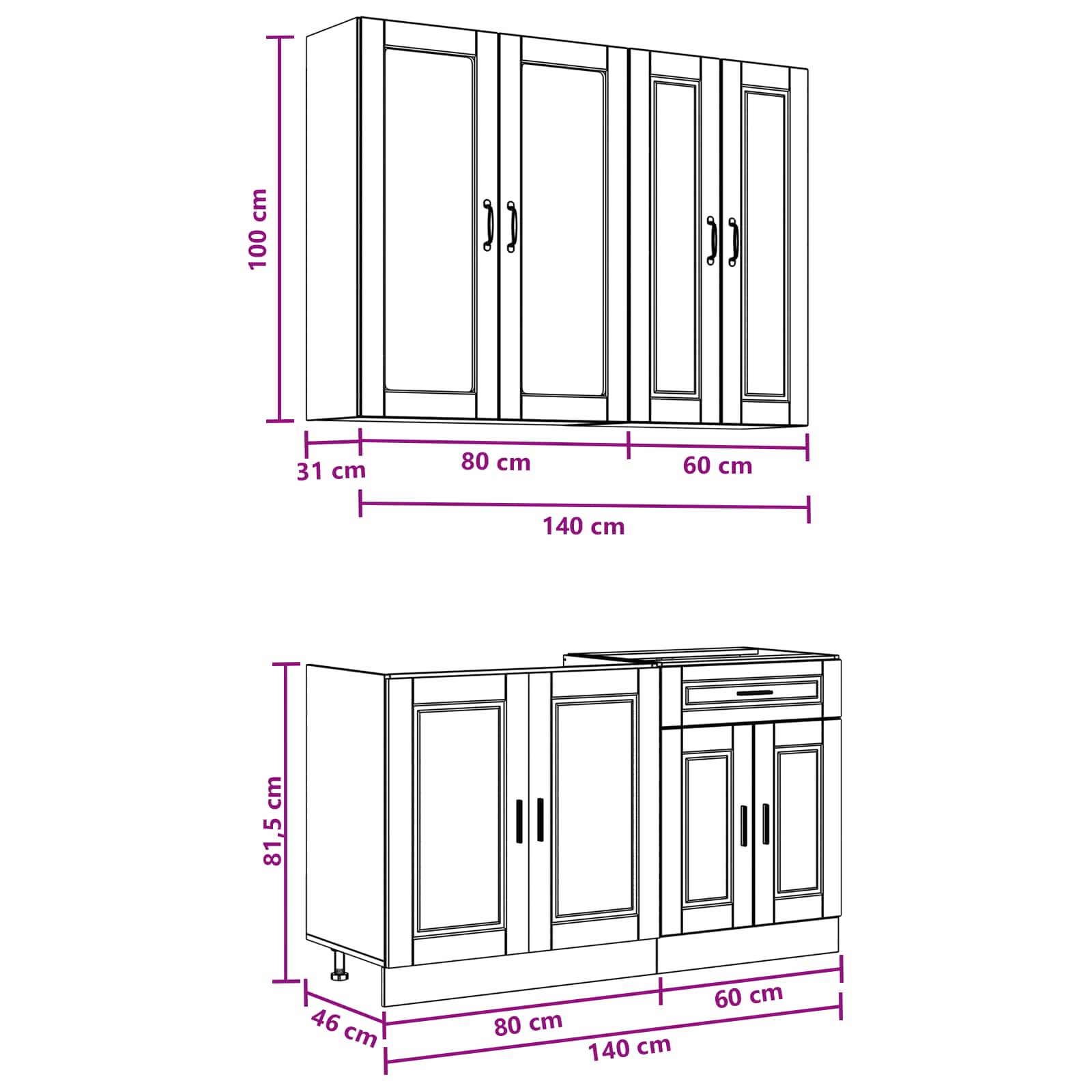 Keukenblok PORTO 4 pcs Bruin eiken Bewerkt hout is nu te koop bij PeponiXL, paradijselijk wonen!