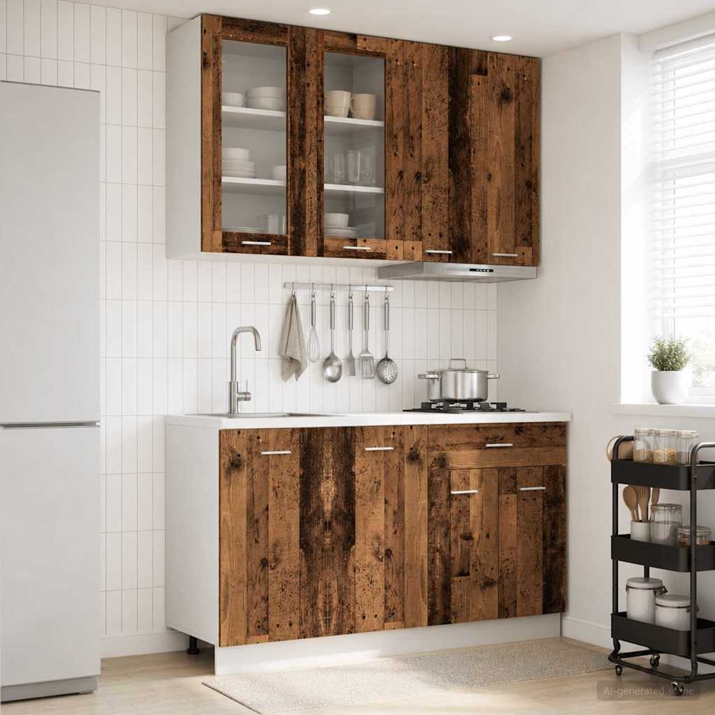 Keukenblok LYON 4 pcs Oud hout Bewerkt hout is nu te koop bij PeponiXL, paradijselijk wonen!