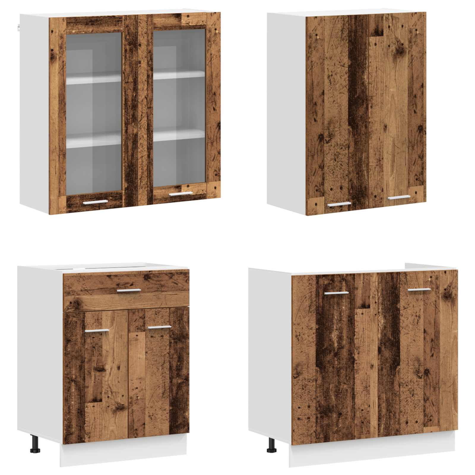 Keukenblok LYON 4 pcs Oud hout Bewerkt hout is nu te koop bij PeponiXL, paradijselijk wonen!