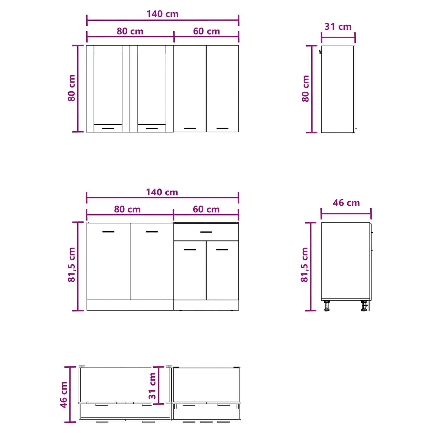 Keukenblok LYON 4 pcs Oud hout Bewerkt hout is nu te koop bij PeponiXL, paradijselijk wonen!