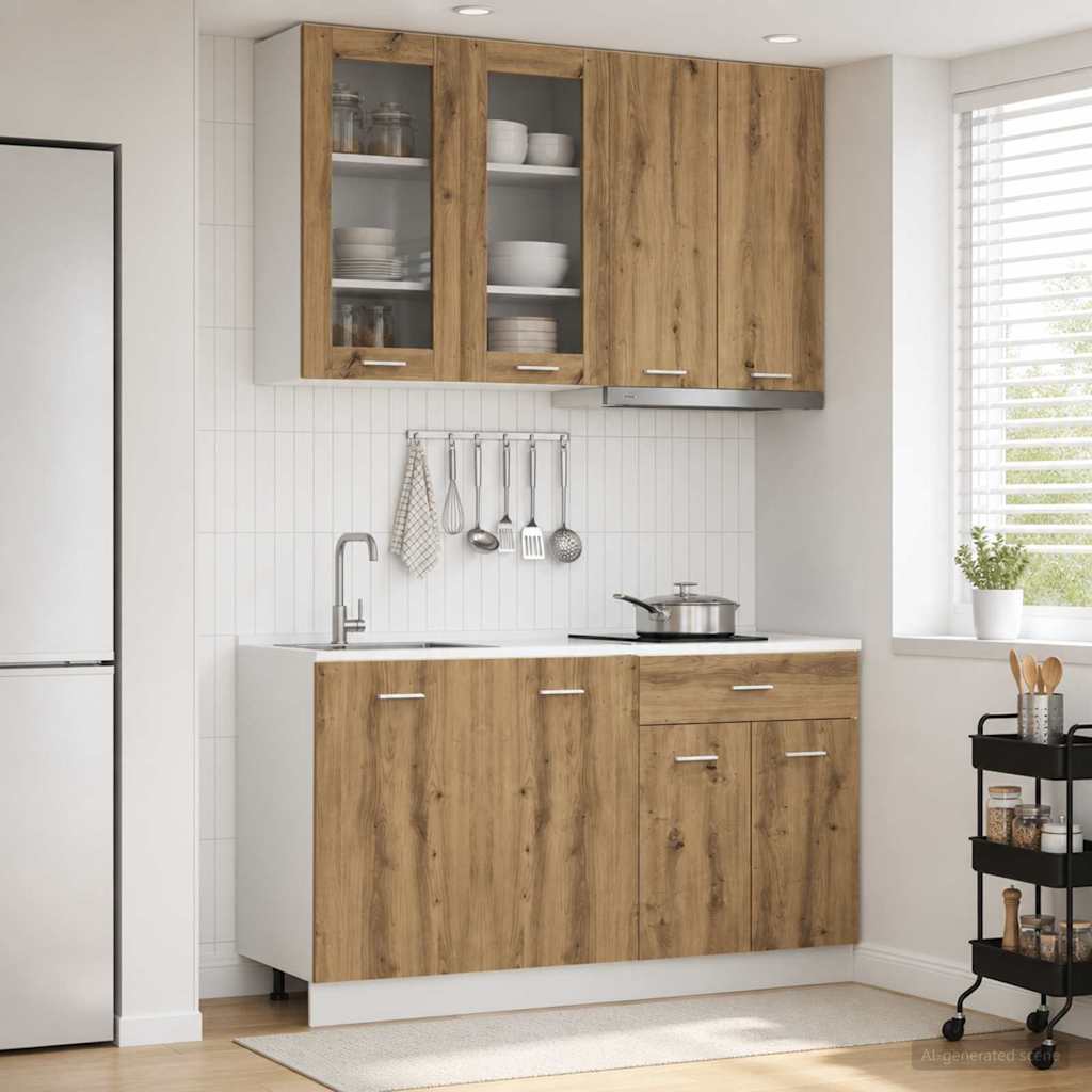Keukenblok LYON 4 pcs Artisanaal eiken Bewerkt hout is nu te koop bij PeponiXL, paradijselijk wonen!
