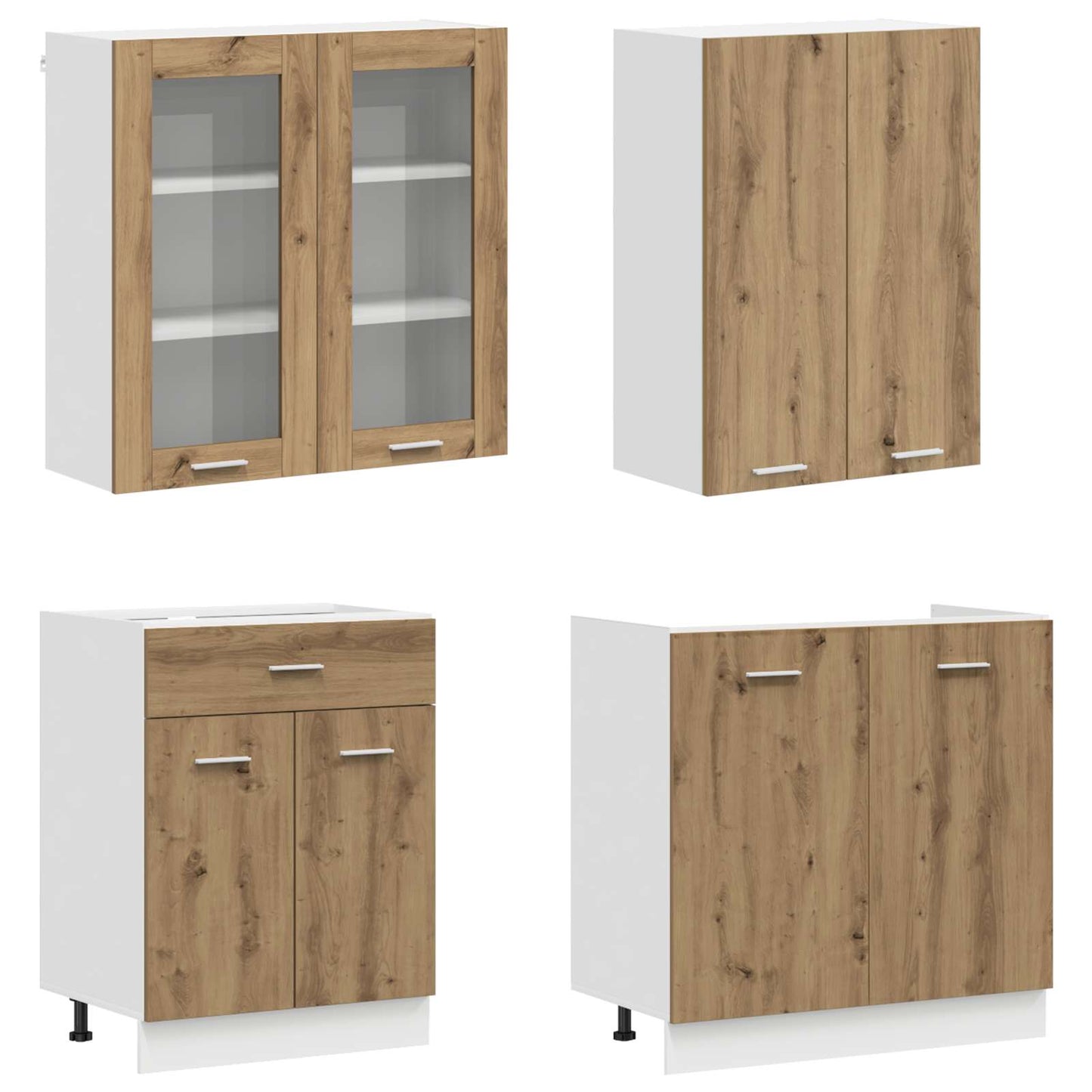 Keukenblok LYON 4 pcs Artisanaal eiken Bewerkt hout is nu te koop bij PeponiXL, paradijselijk wonen!