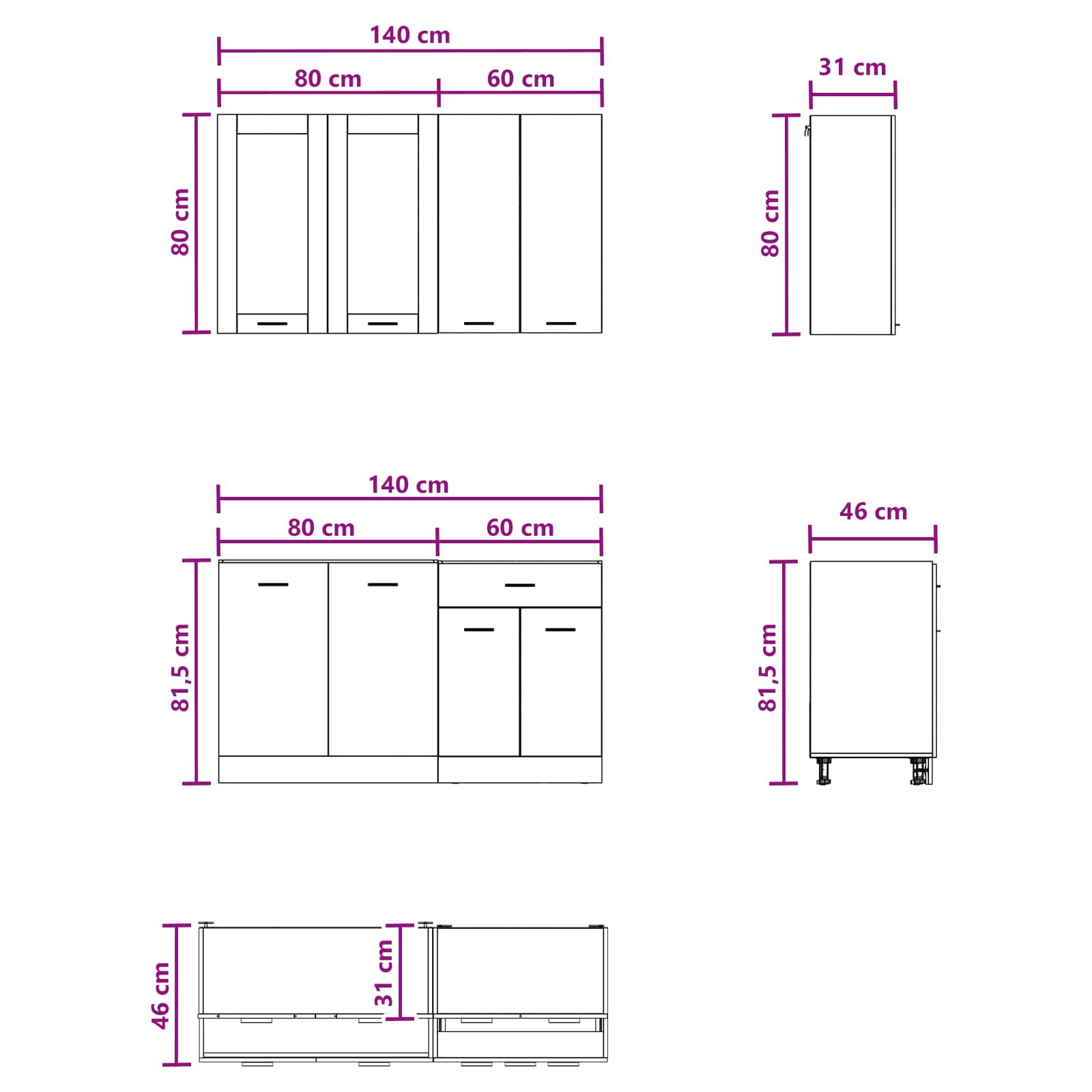 Keukenblok LYON 4 pcs Artisanaal eiken Bewerkt hout is nu te koop bij PeponiXL, paradijselijk wonen!