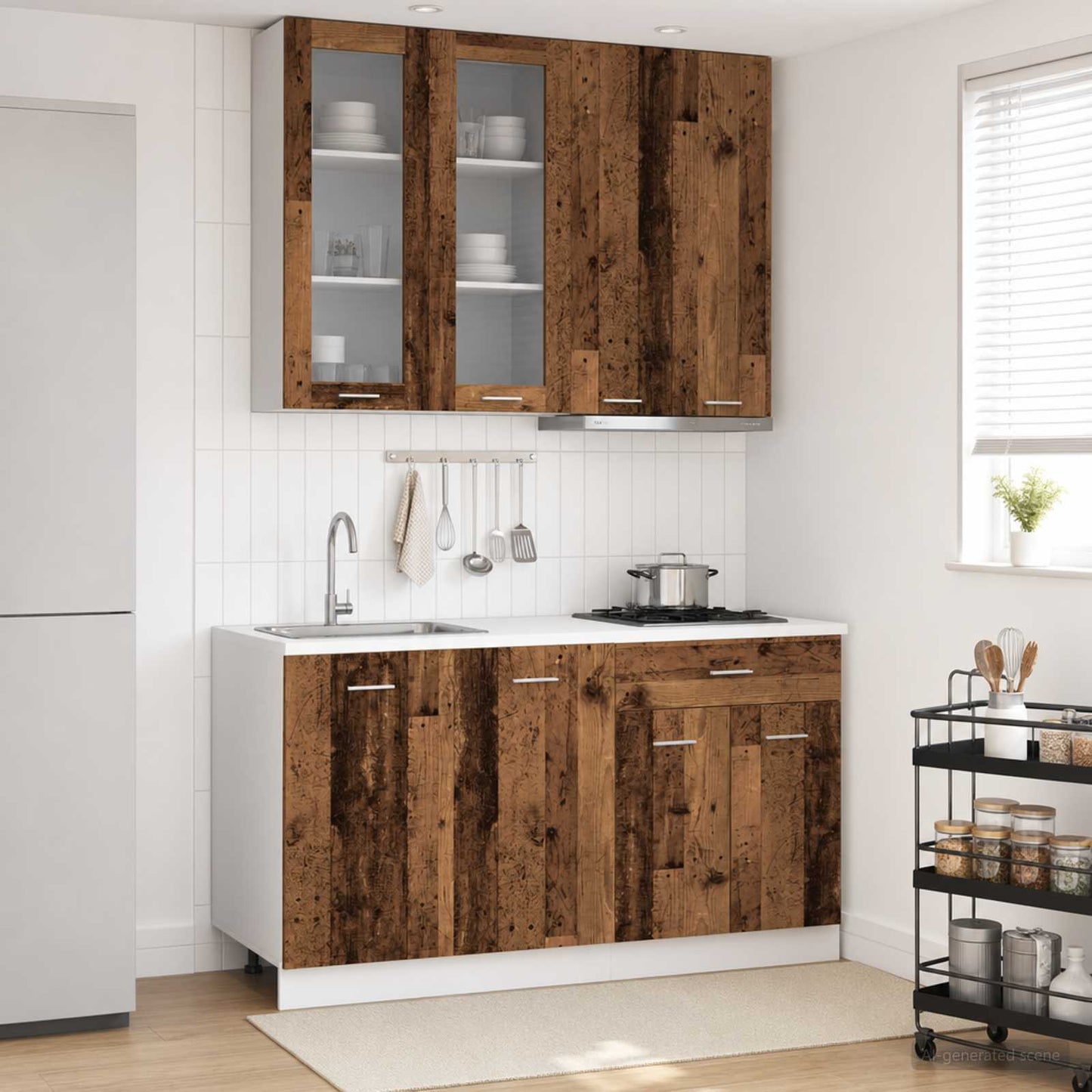 Keukenblok LYON 4 pcs Oud hout Bewerkt hout is nu te koop bij PeponiXL, paradijselijk wonen!