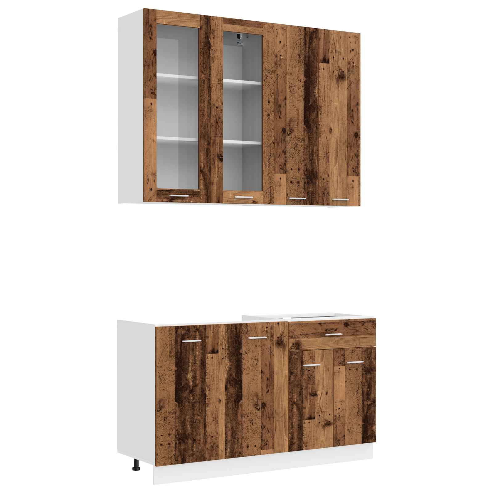 Keukenblok LYON 4 pcs Oud hout Bewerkt hout is nu te koop bij PeponiXL, paradijselijk wonen!