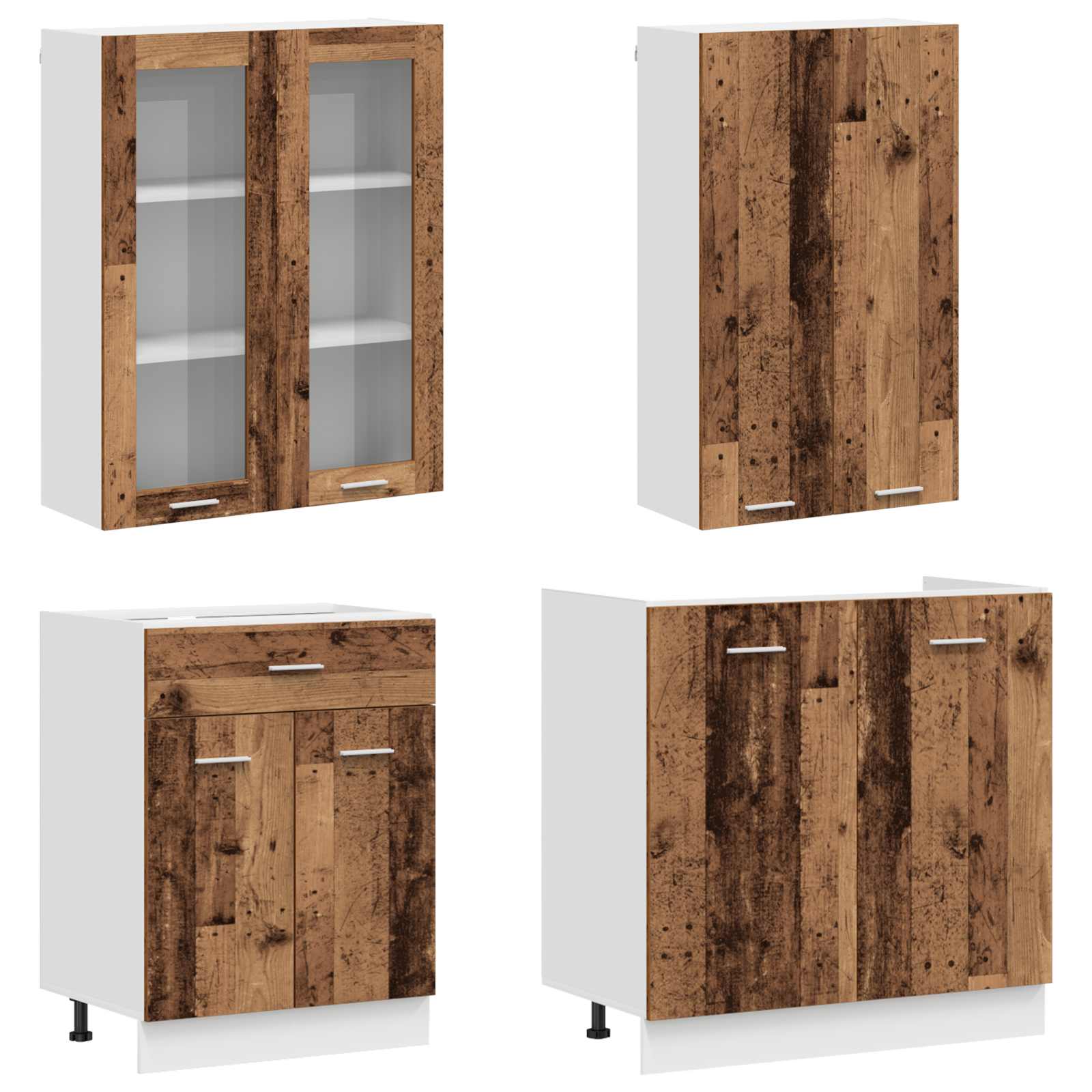 Keukenblok LYON 4 pcs Oud hout Bewerkt hout is nu te koop bij PeponiXL, paradijselijk wonen!