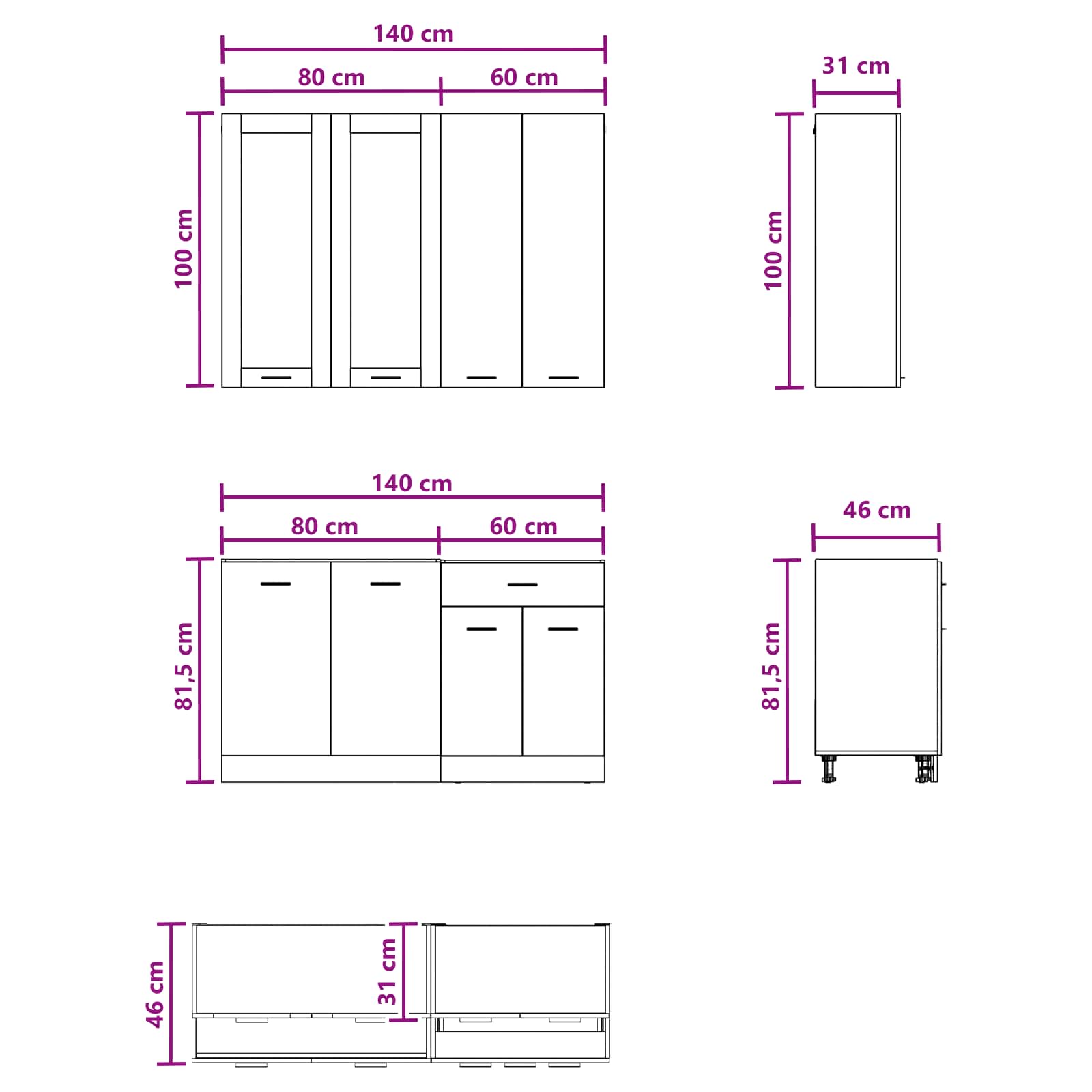 Keukenblok LYON 4 pcs Oud hout Bewerkt hout is nu te koop bij PeponiXL, paradijselijk wonen!