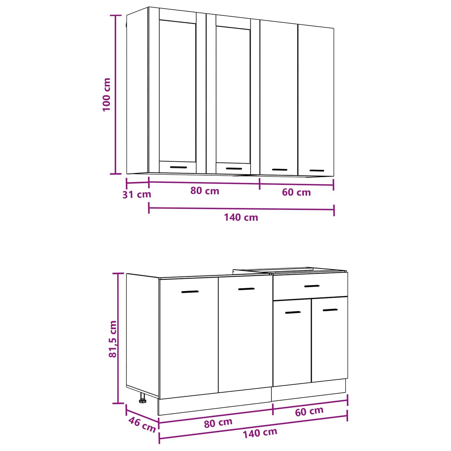 Keukenblok LYON 4 pcs Oud hout Bewerkt hout is nu te koop bij PeponiXL, paradijselijk wonen!