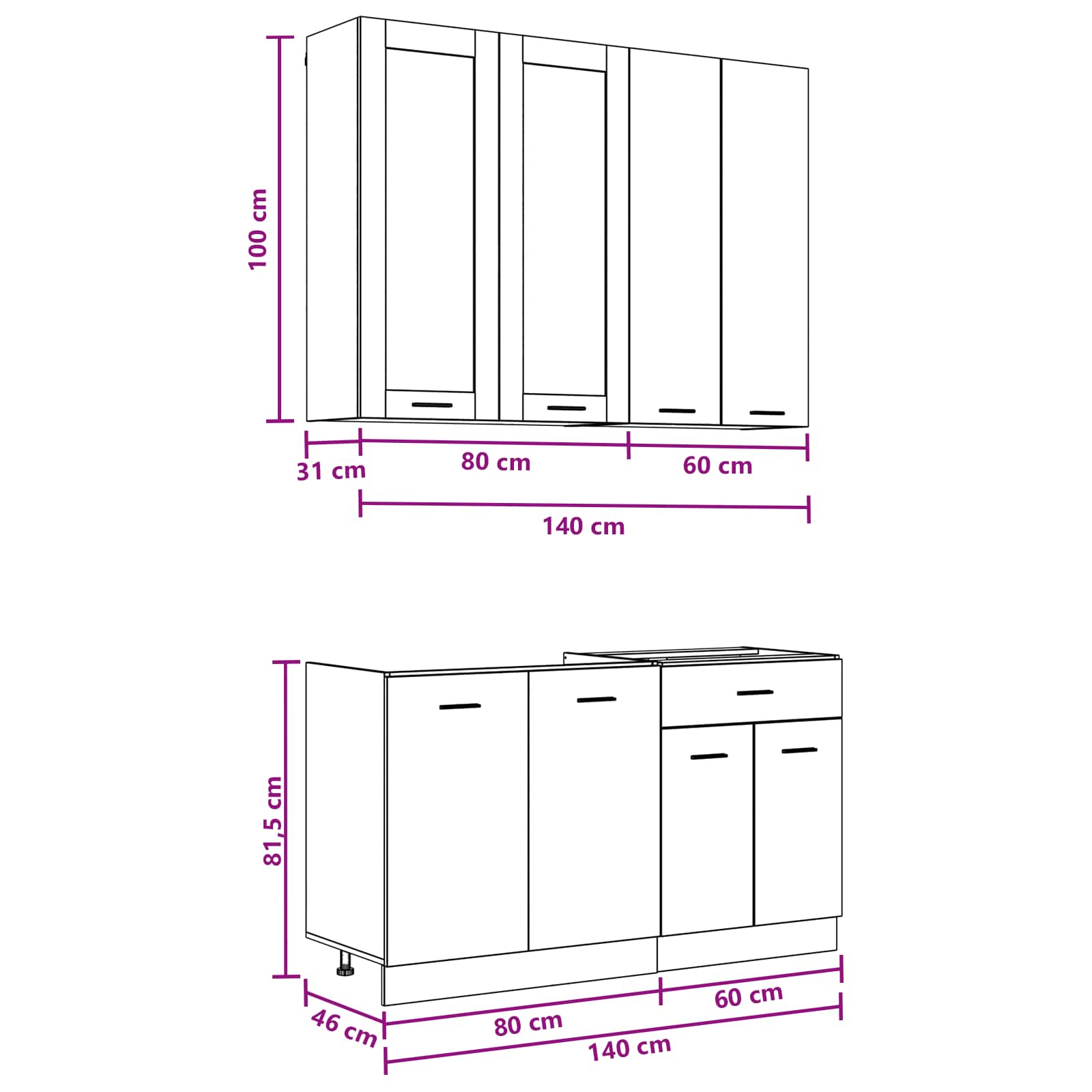 Keukenblok LYON 4 pcs Oud hout Bewerkt hout is nu te koop bij PeponiXL, paradijselijk wonen!